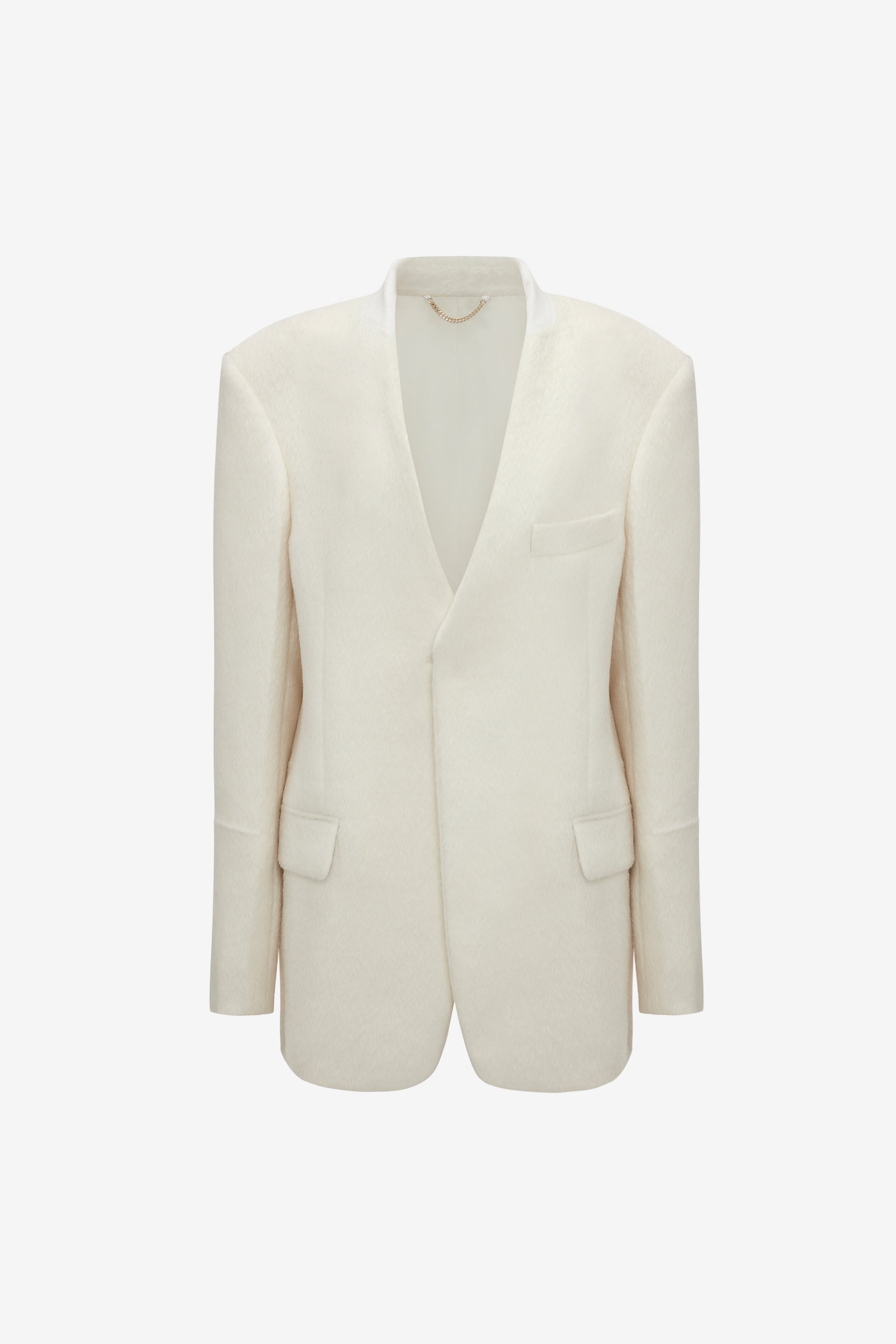 Hidden Lapel Single Breasted Jacket In Ivory - 1