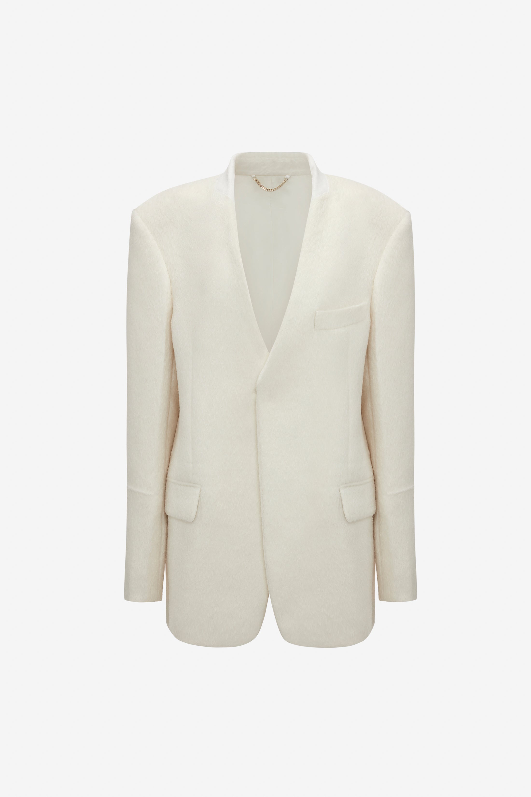 Hidden Lapel Single Breasted Jacket In Ivory - 1