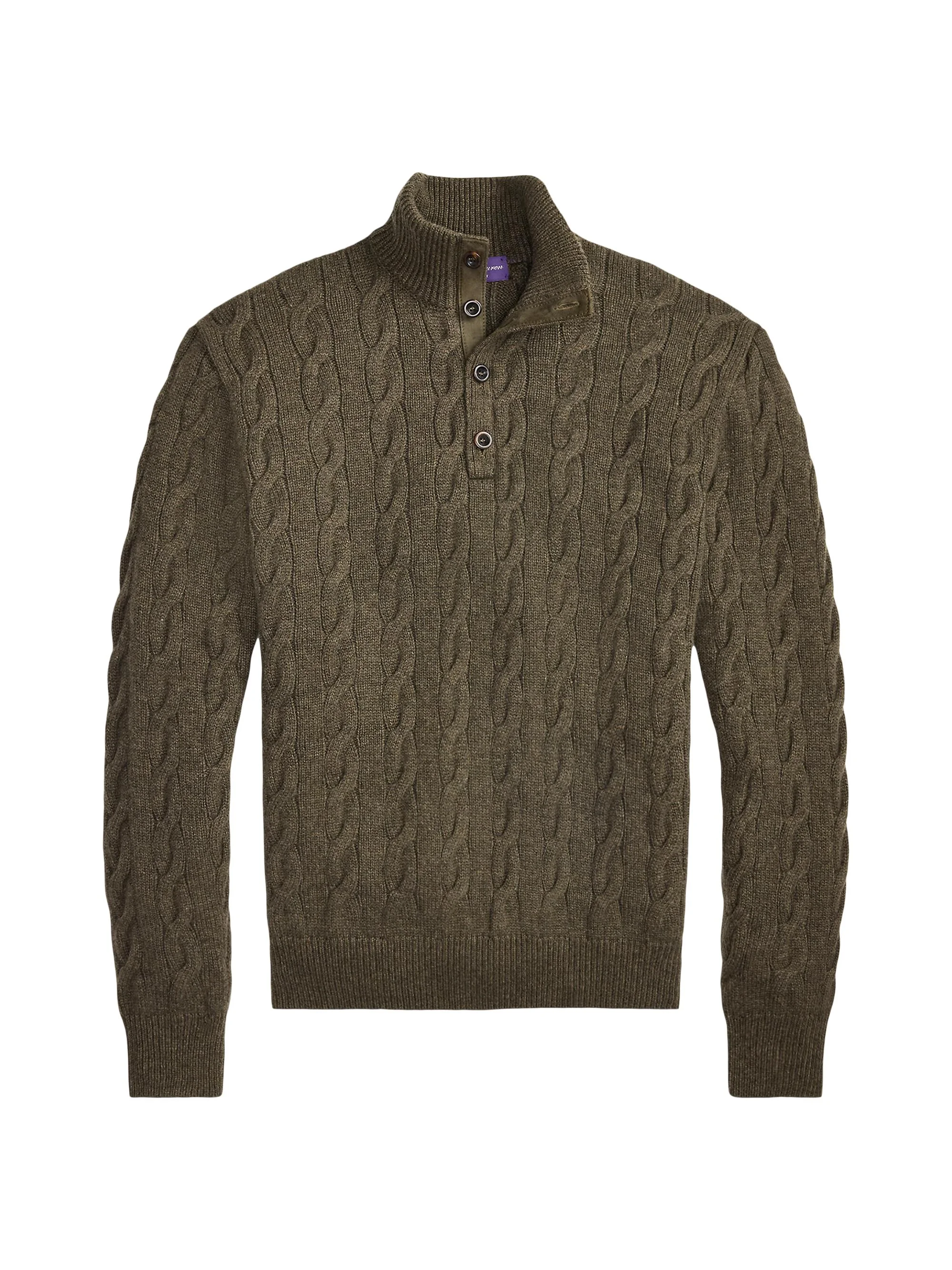 Men's Cable-Knit Cashmere Stand-Neck Sweater - Inverness Loden Melange - 1