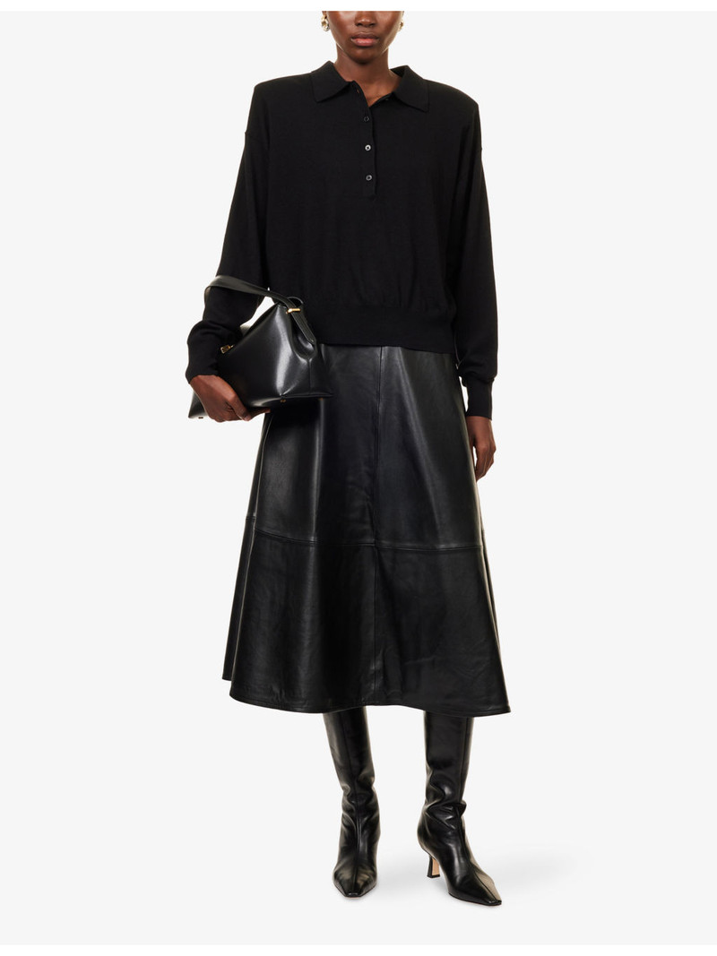 The Frankie Shop Croydon Padded-Shoulders Wool-Blend Polo Shirt outlook