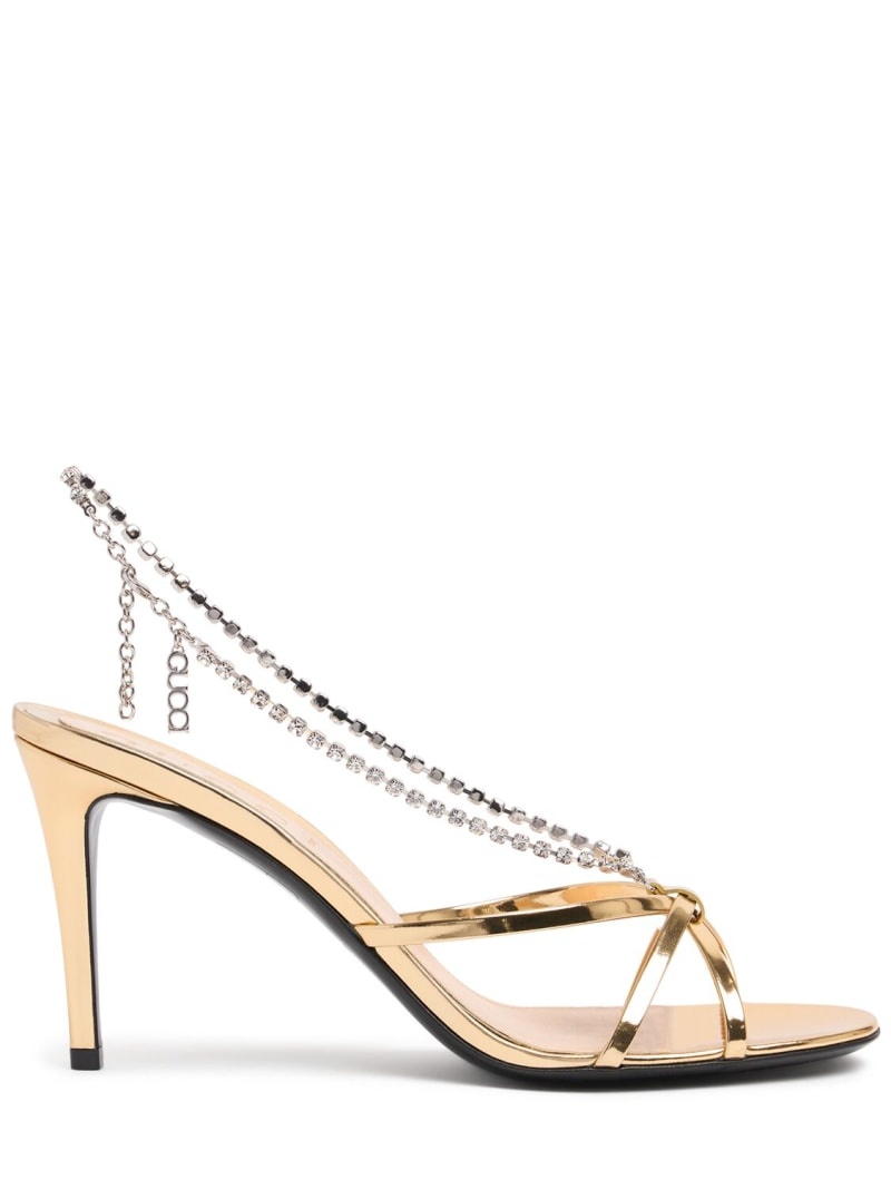 85mm leather sandals w/ crystal chain - 1