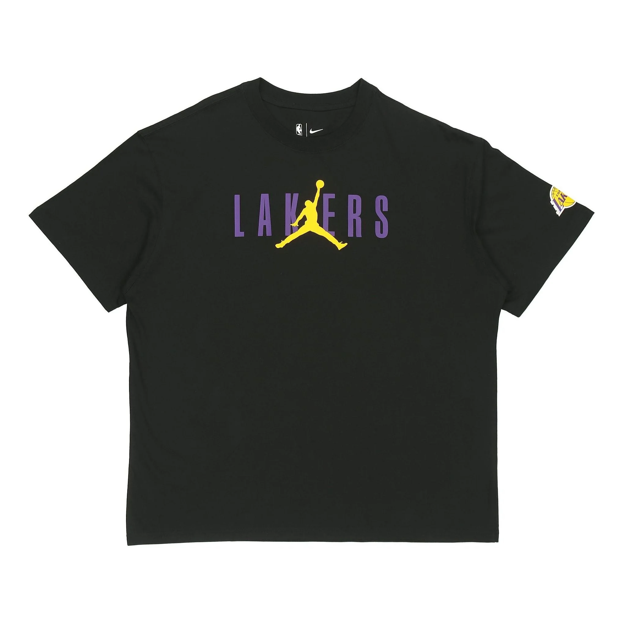Air Jordan NBA Los Angeles Lakers Alphabet Printing Basketball Sports Round Neck Short Sleeve Black - 1