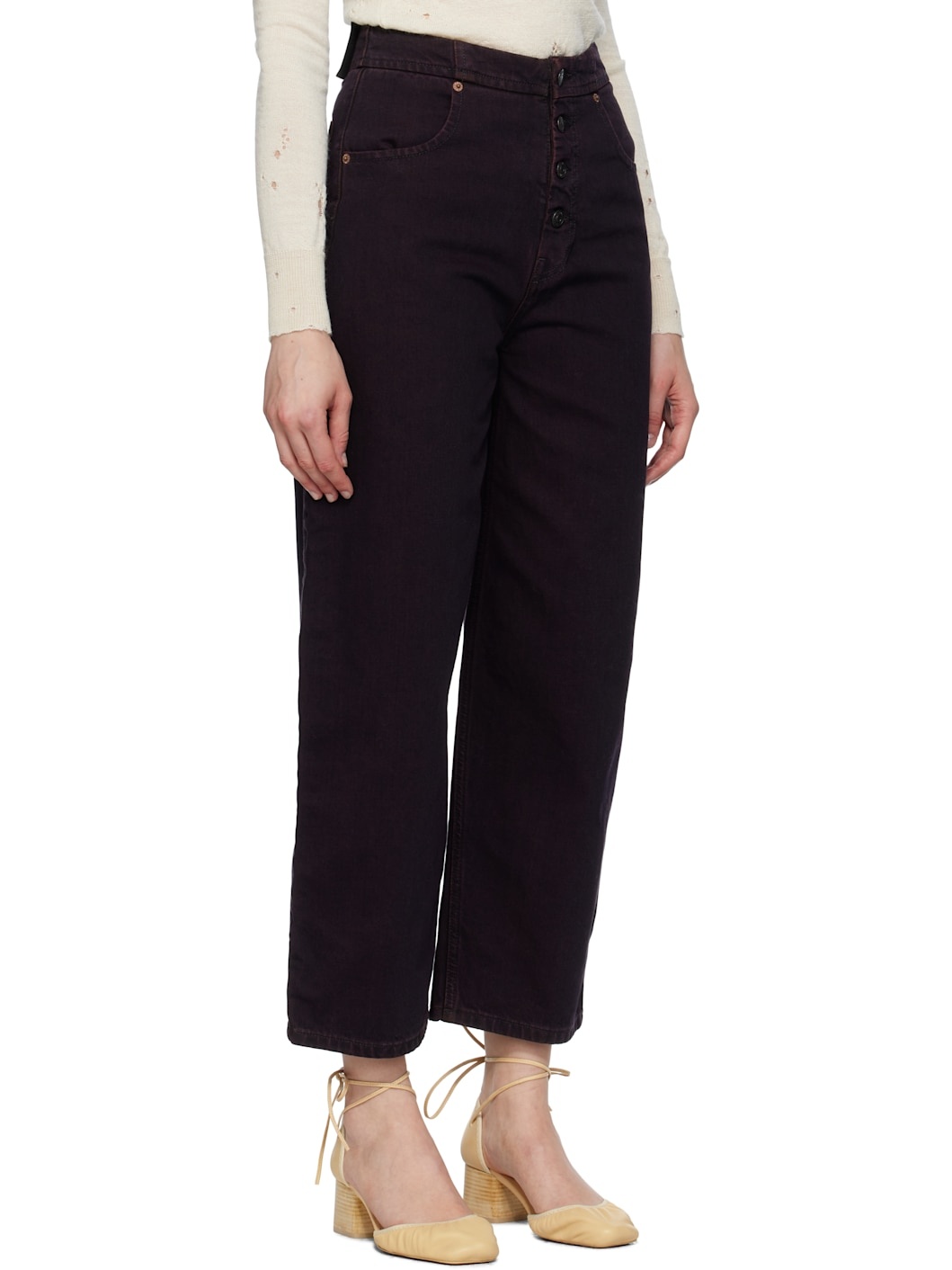 Burgundy Barrel-Leg Jeans - 2