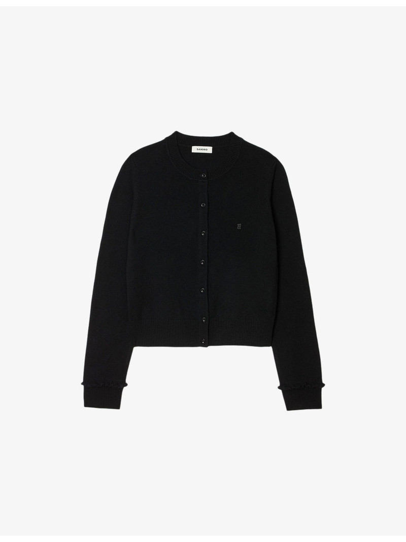 Round-neck ruffle-cuff wool and cashmere cardigan 1