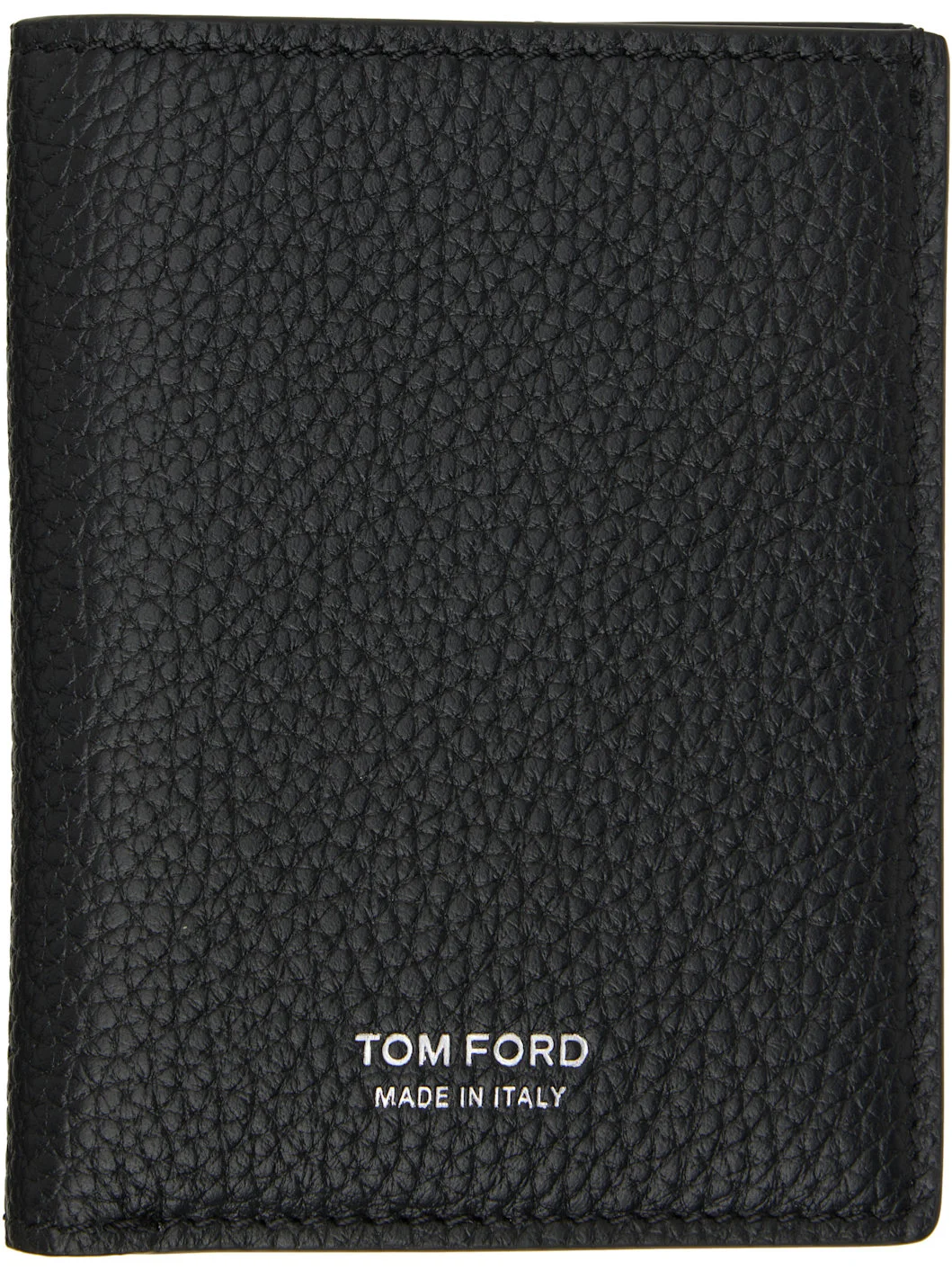 Black Grain Leather Folding Card Holder - 1