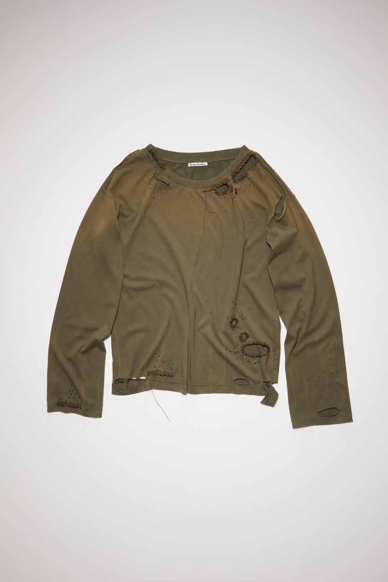 Distressed long sleeve t-shirt - Dusty brown - 1