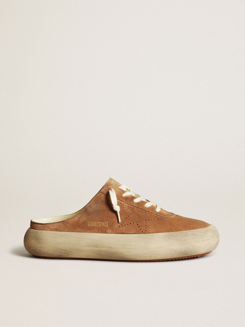 Men's Space-Star Sabots in tobacco suede with perforated star 1