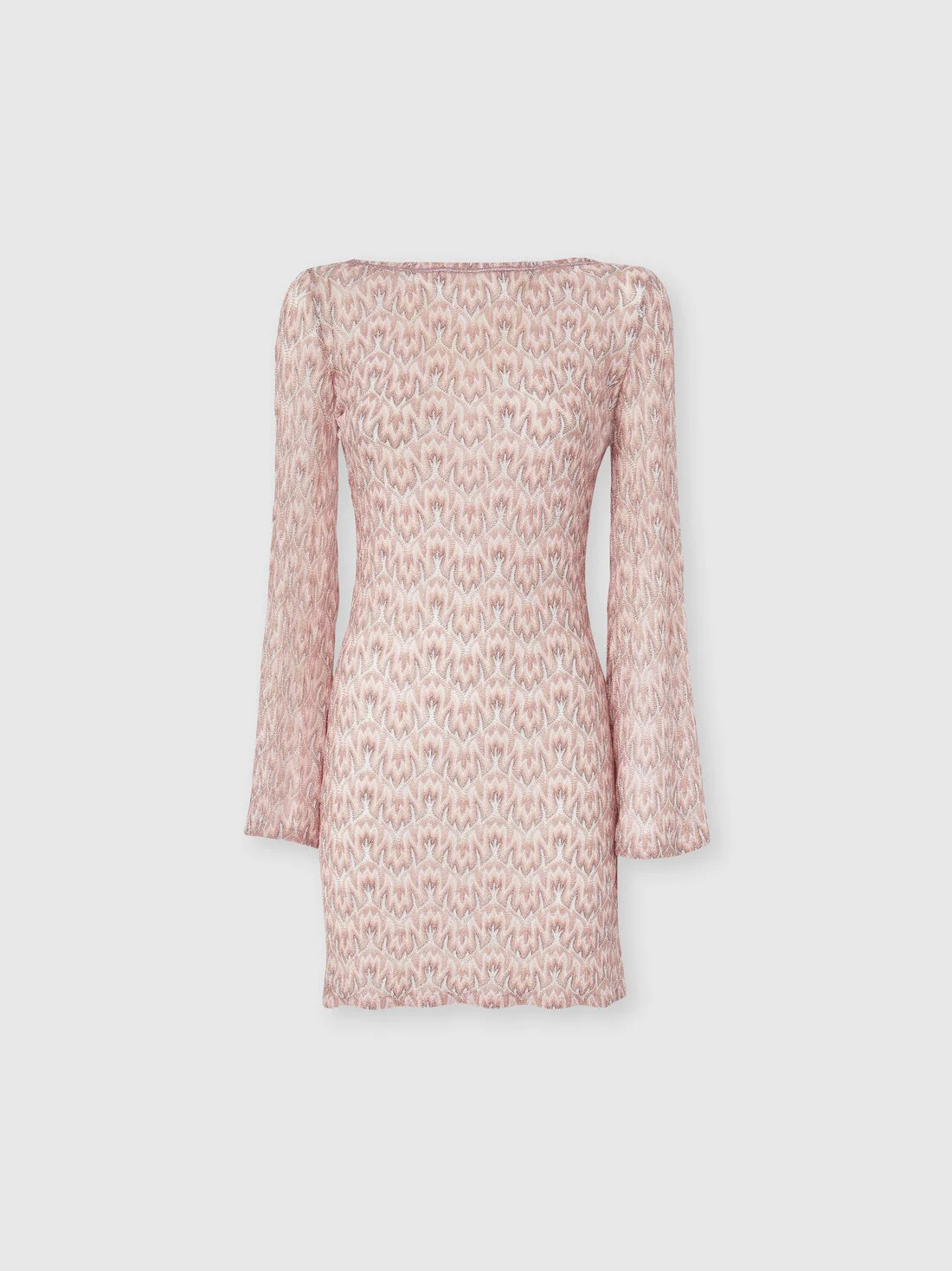 Long-sleeved mini cover-up dress in lamé viscose with foliage motif - 1