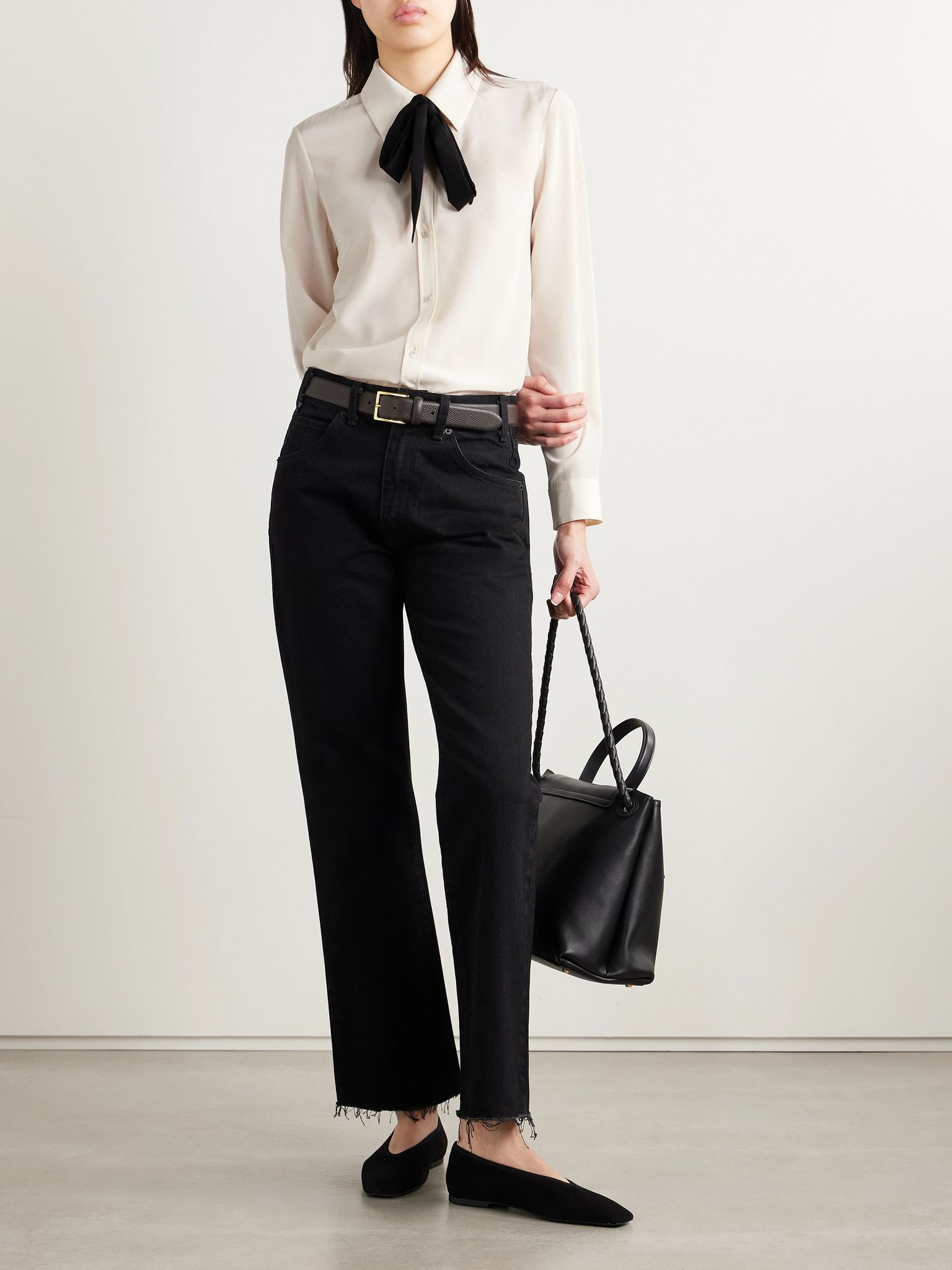 Hanford pussy-bow two-tone silk crepe de chine blouse Ivory - 2