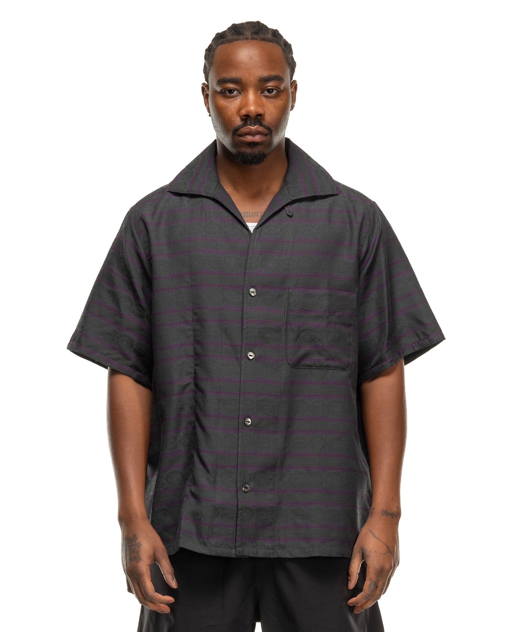 S/S Italian Collar Shirt - PE/C Fine Pattern Stripe Jq. Green - 4