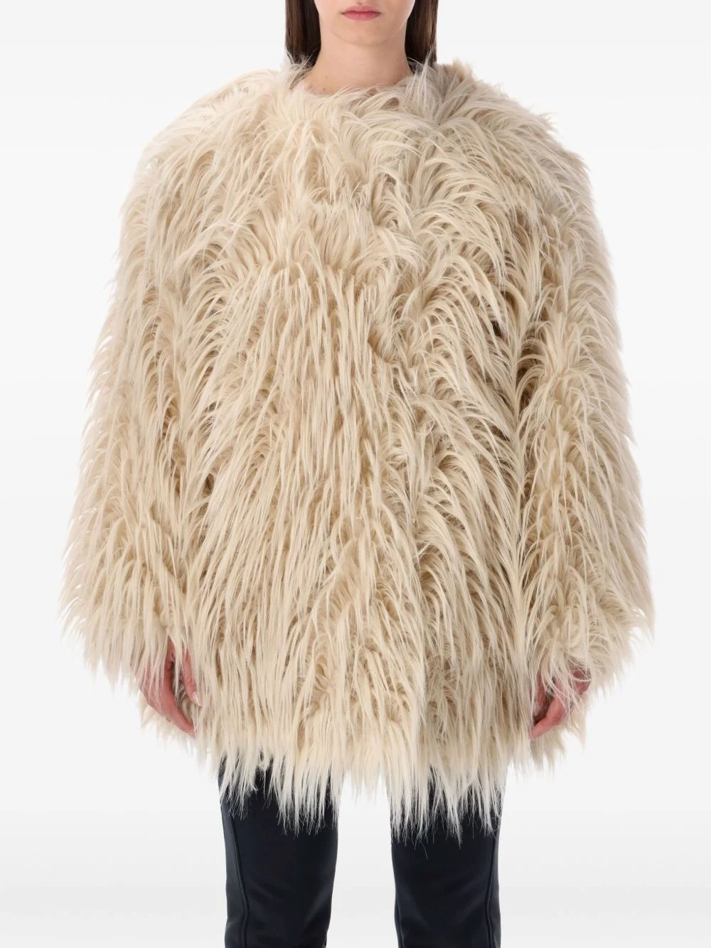 single-breasted faux-fur coat - 1