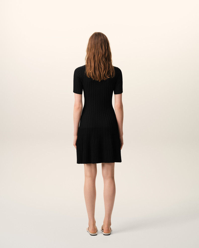 BLACK KNIT MINI GODET DRESS 5