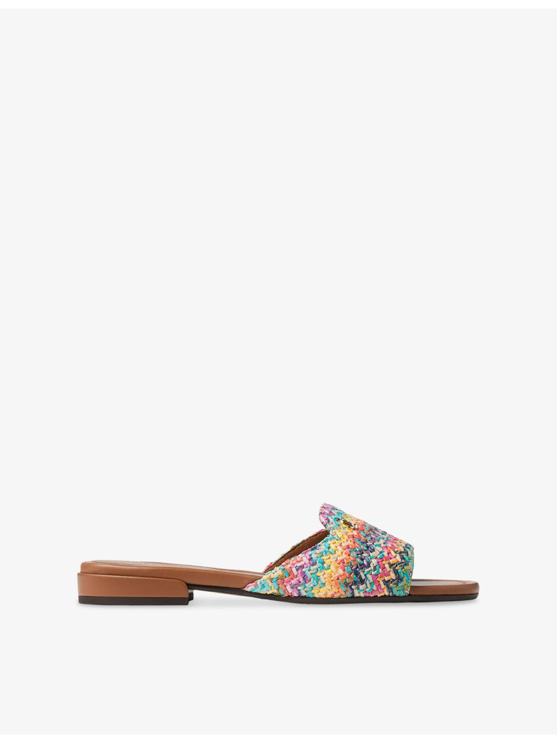 Dina Chevron-Raffia and Leather Flat Sandals 1