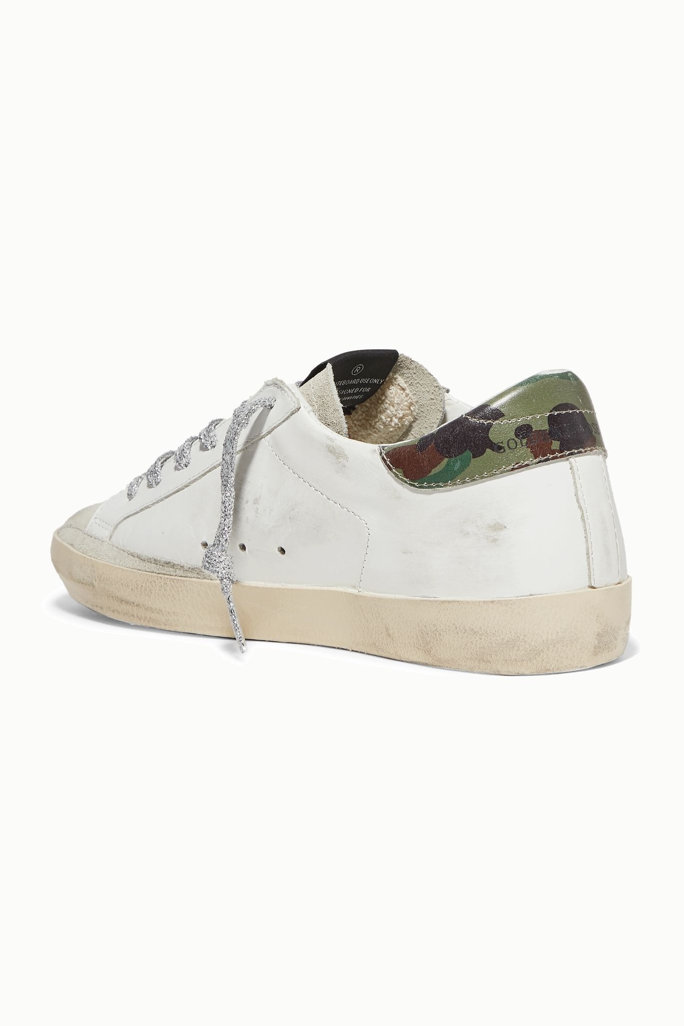 Superstar distressed printed leather and suede sneakers - 4