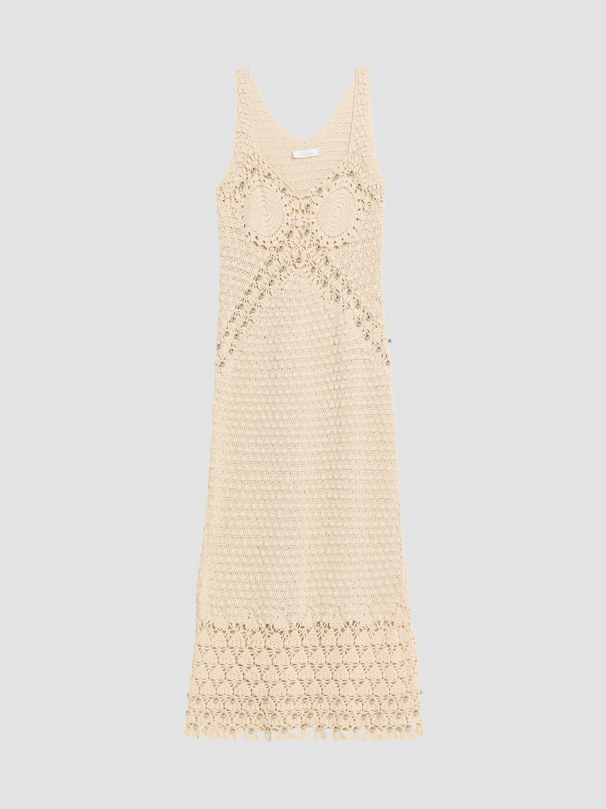 Women's Crochet Embellished Midi Dress - Ecru - 1