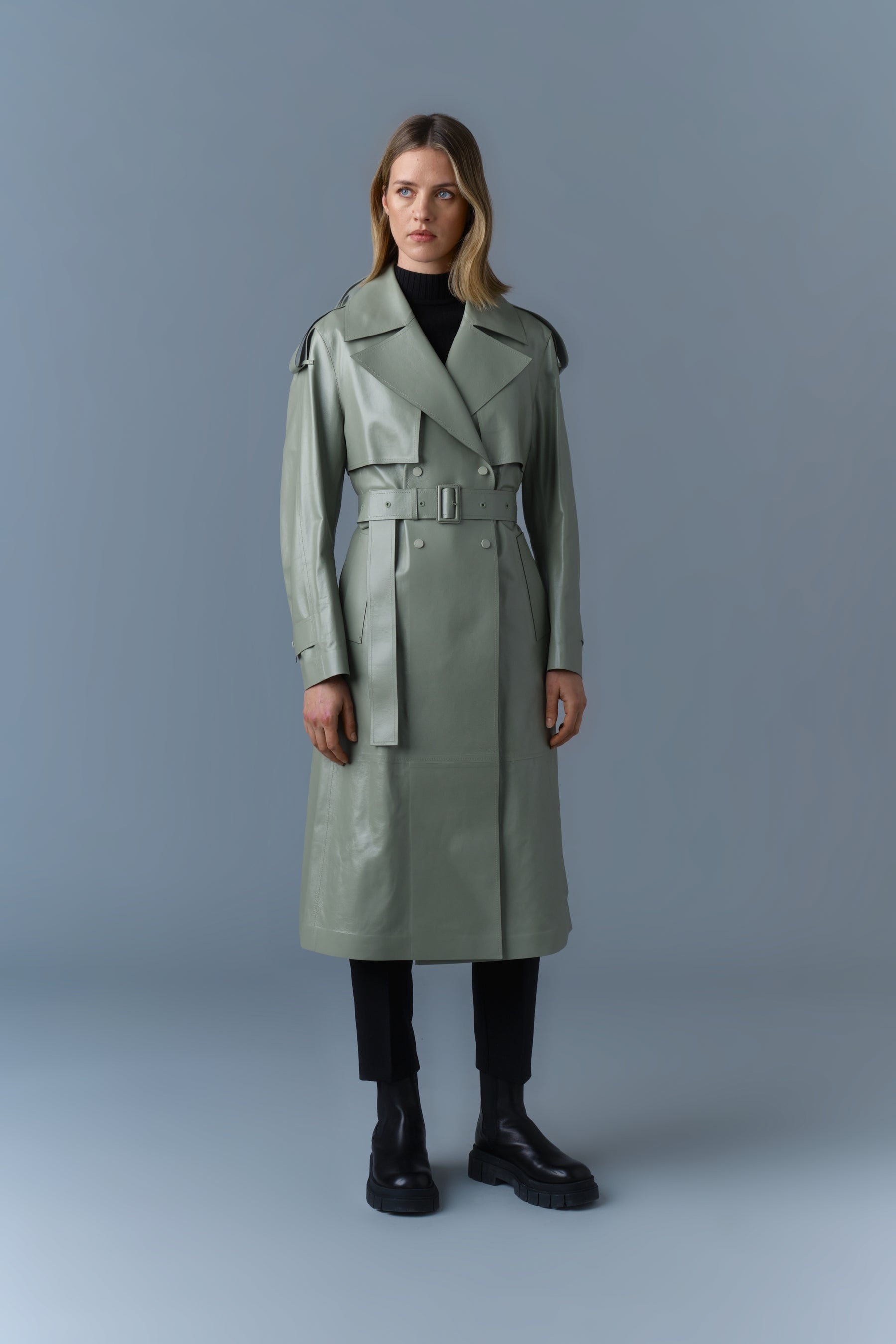 CARMELA Leather Trench with Belt - 3