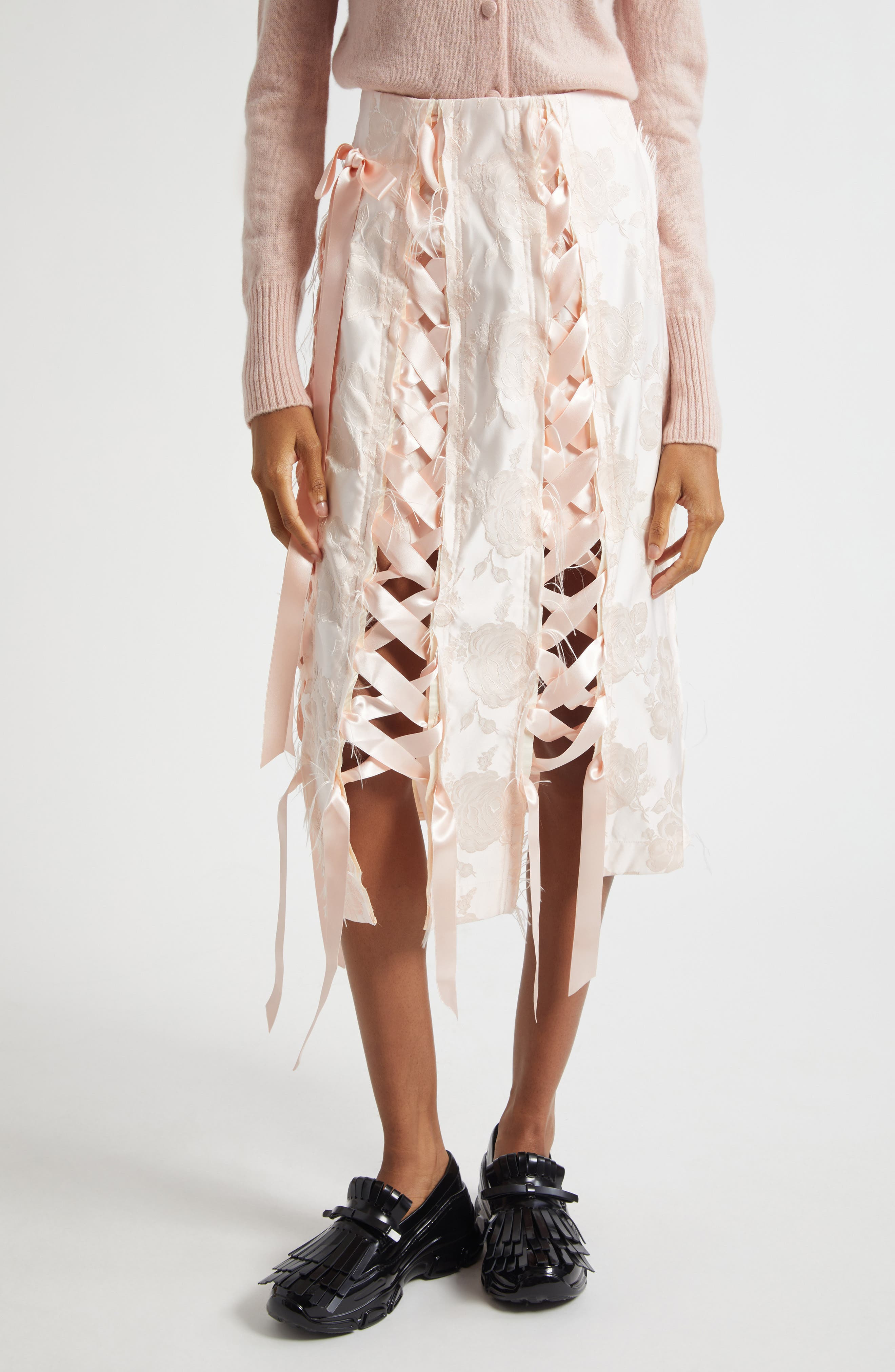 Simone Rocha Unraveleing Ribbon Skirt in Blush/Blush at Nordstrom - 1