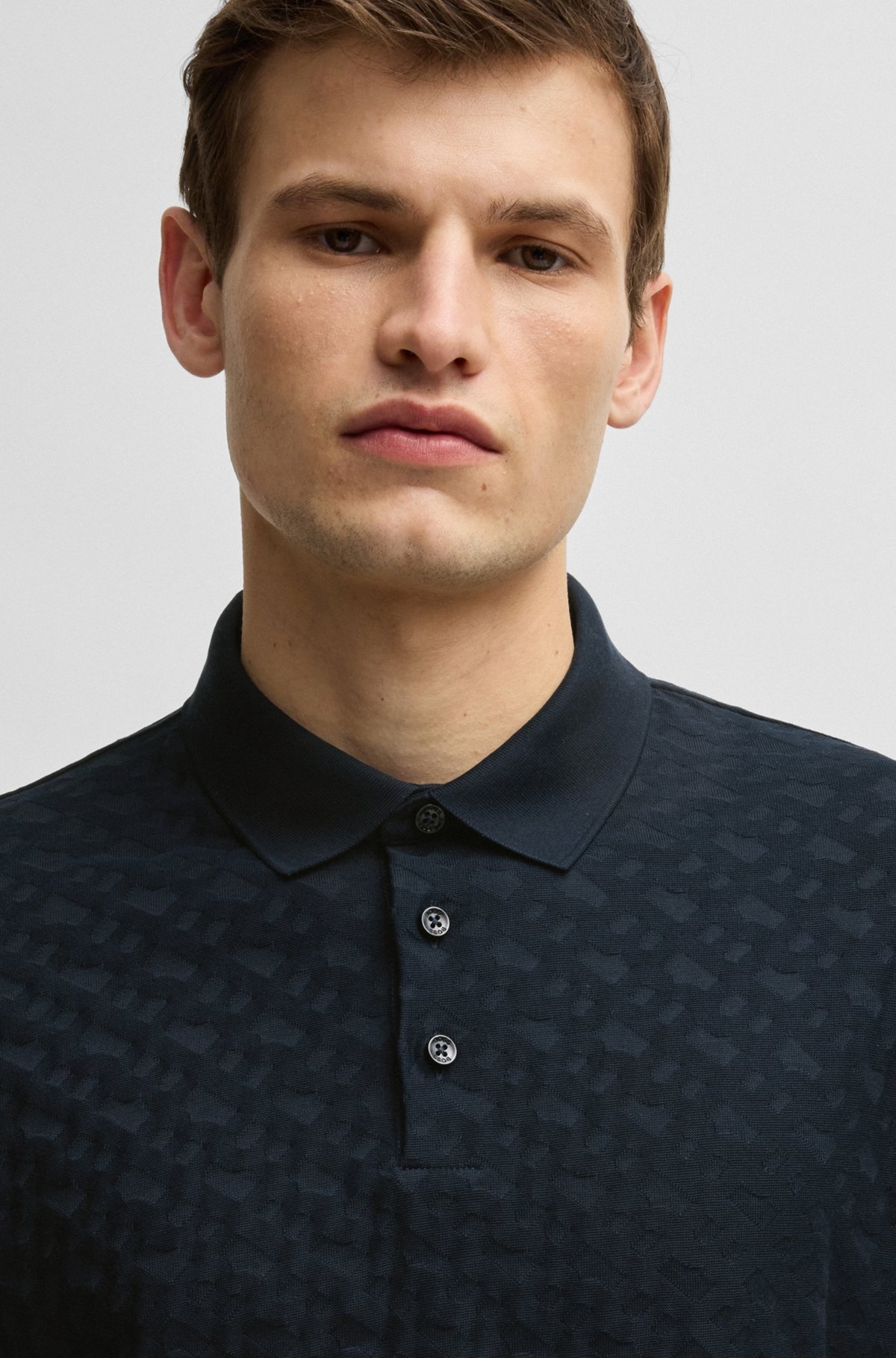 COTTON POLO SHIRT WITH TONAL MONOGRAM JACQUARD - 3