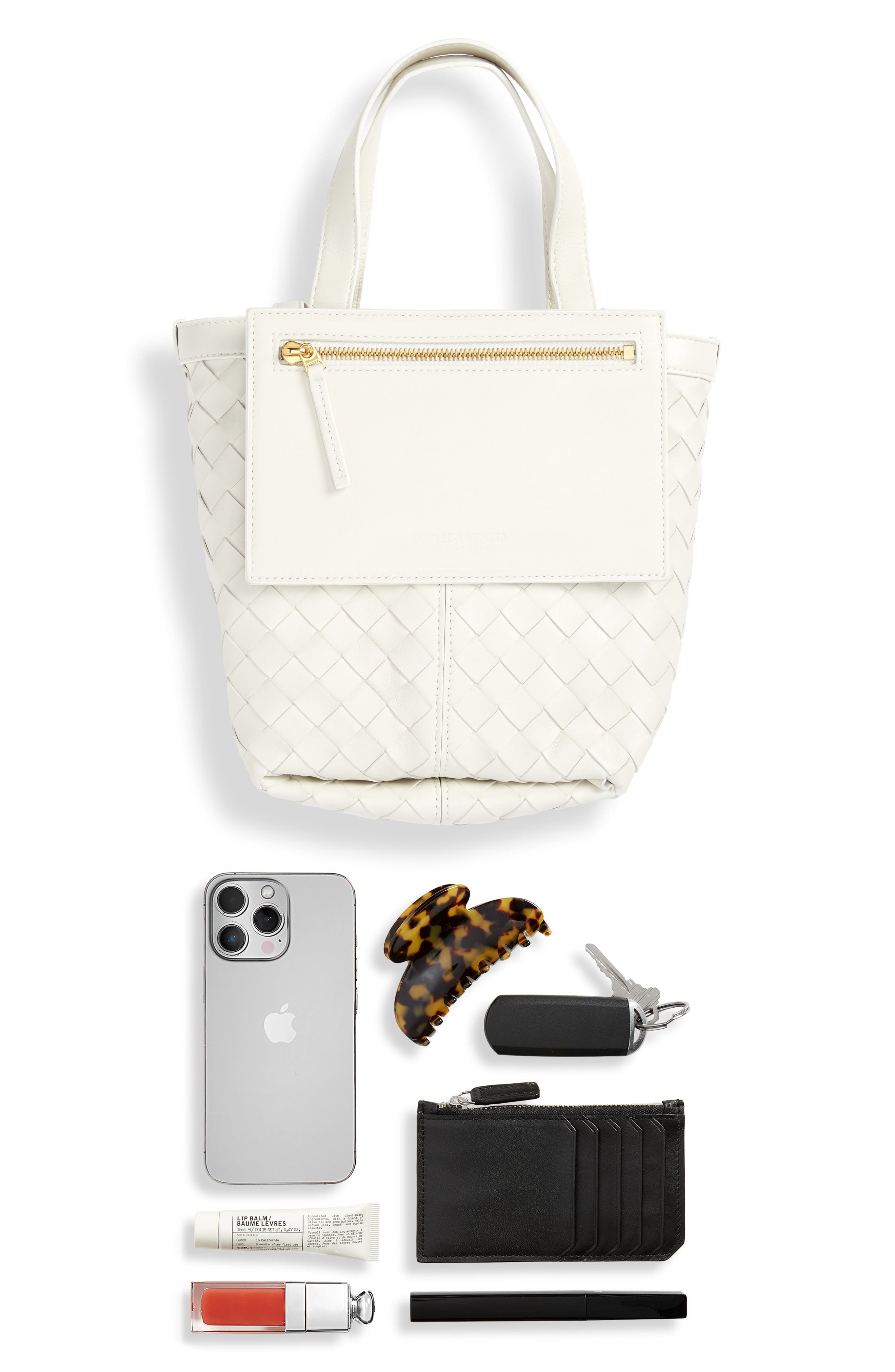 Bottega Veneta Small Intrecciato Flip Flap Leather Tote Bag in 9104 Chalk-M Brass at Nordstrom - 7