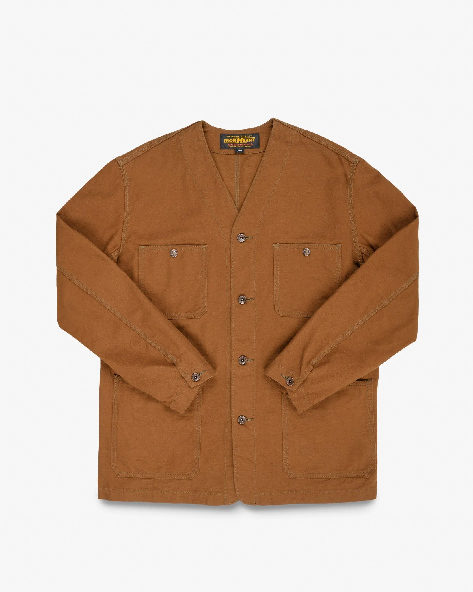 IHJ-159-BRN 13.5OZ DUCK COLLARLESS CHORE JACKET - BROWN - 1