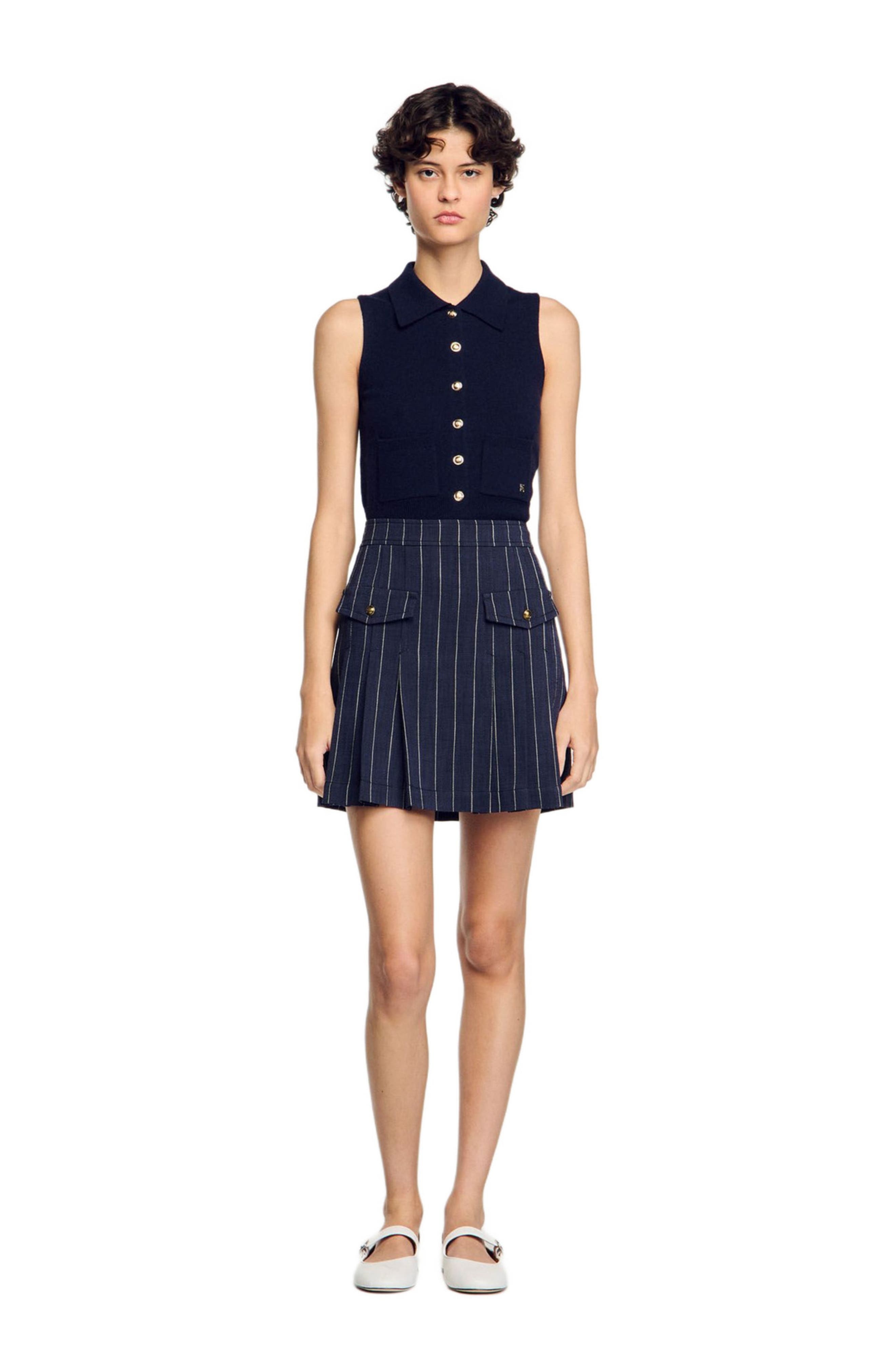 SANDRO Mini striped pleated skirt in Navy /Ecru at Nordstrom - 3