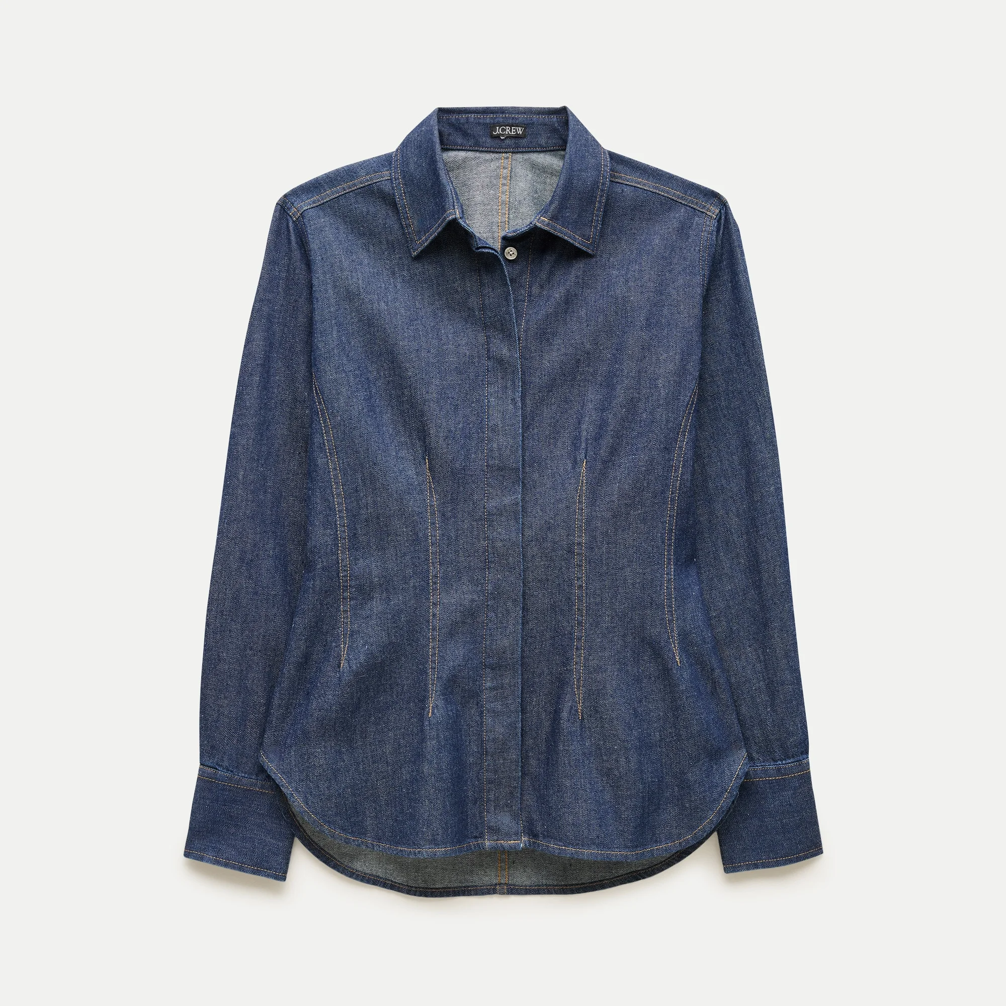 Darted button-up shirt in denim - 1