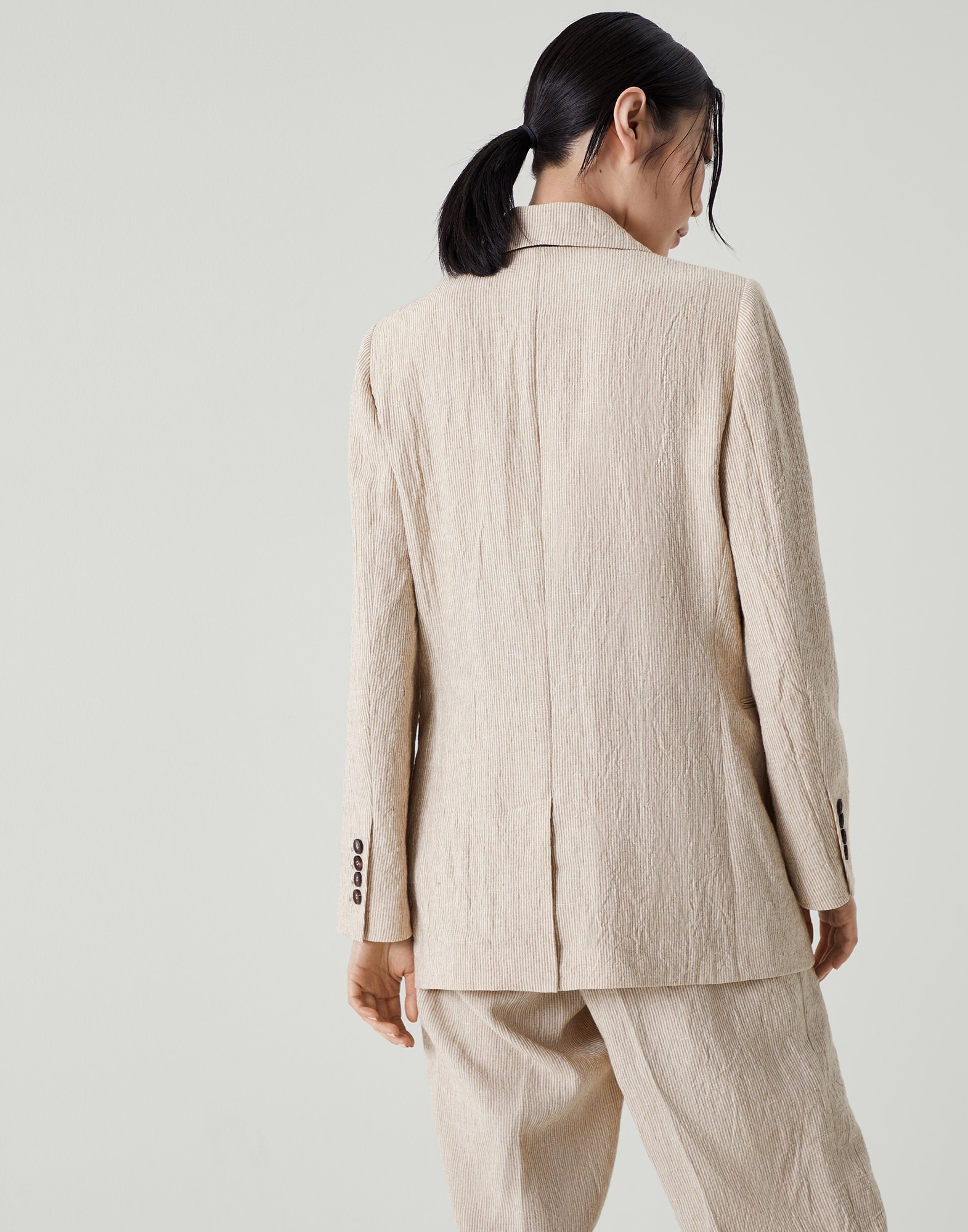 Wrinkled striped linen blazer with monili - 2
