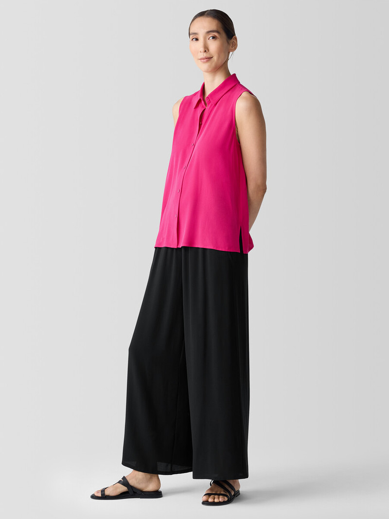 Silk Georgette Crepe Classic Collar Sleeveless Shirt 3