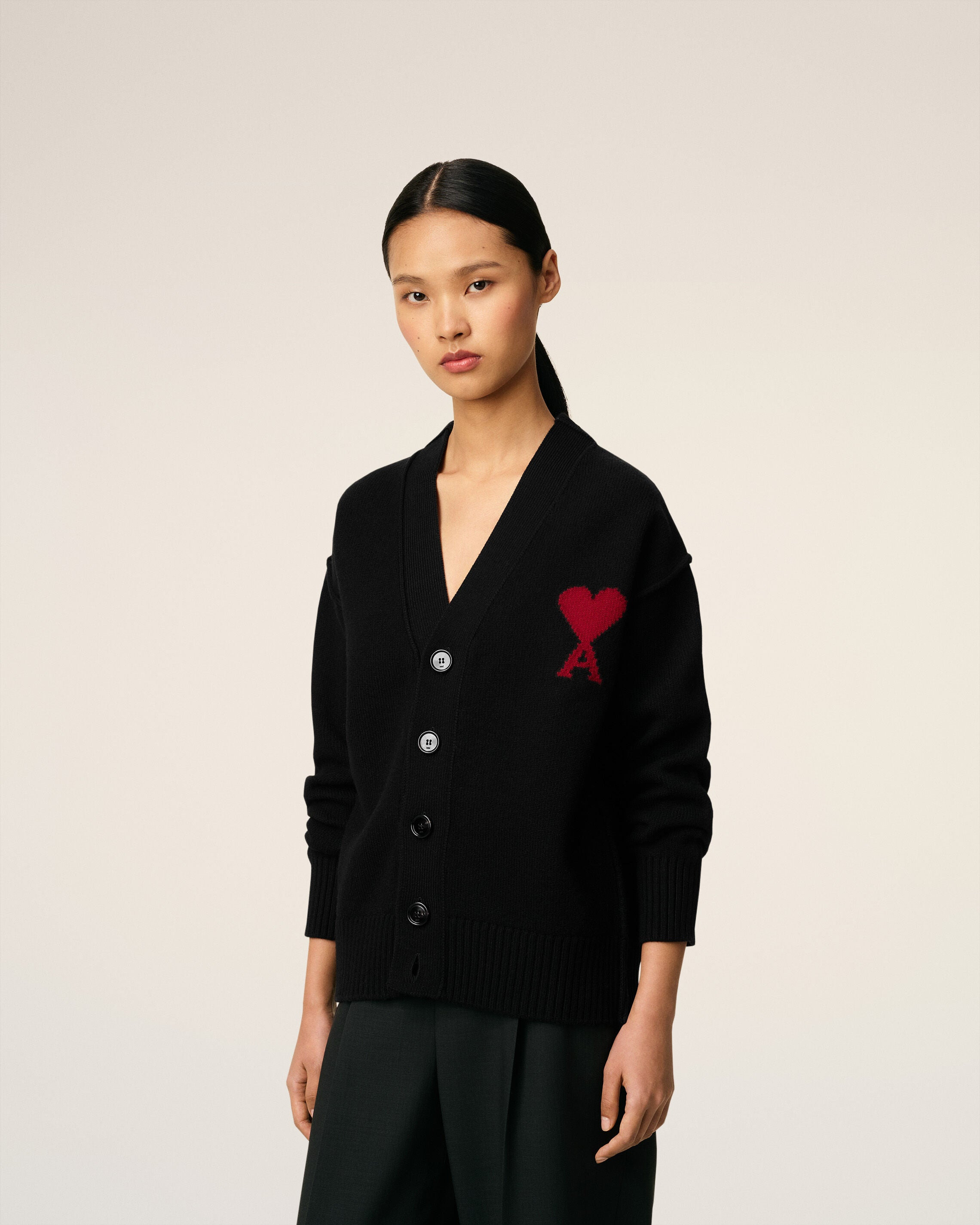 BLACK WOOL AMI DE COEUR CARDIGAN - 3