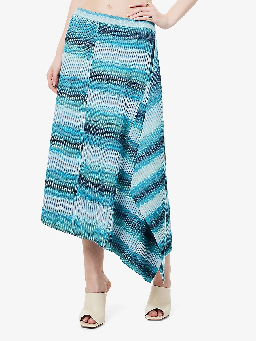 Caelan colour-block rayon-blend knitted midi skirt - 3