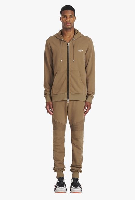 Taupe eco-designed cotton sweatshirt with small flocked white Balmain logo - 4