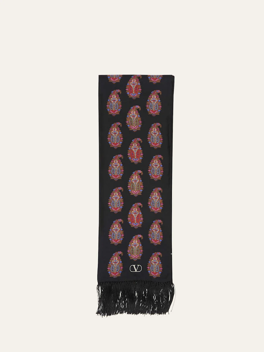 Paisley Twill Fringe Scarf - 1