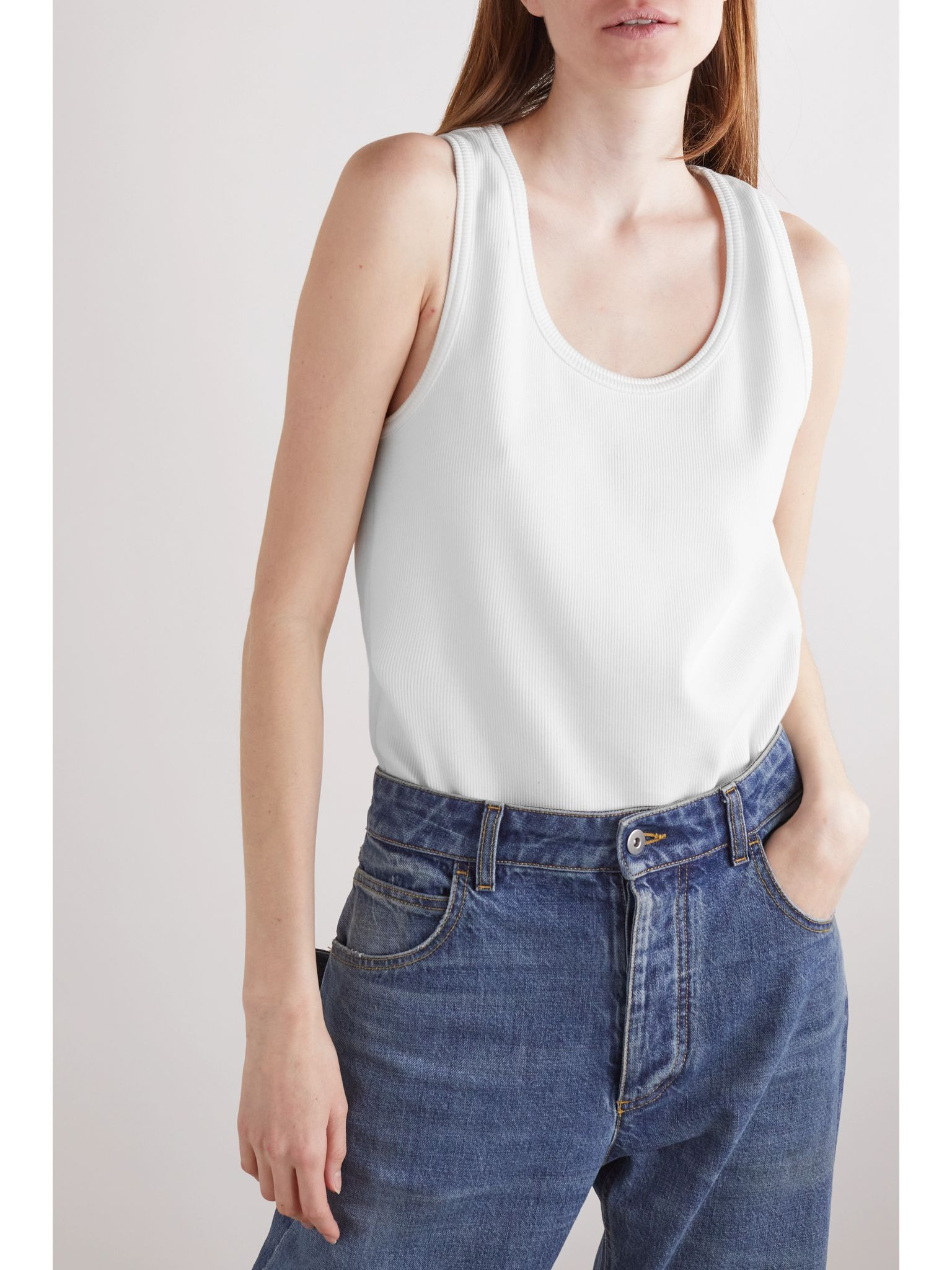 Ribbed stretch-cotton jersey tank White - 3
