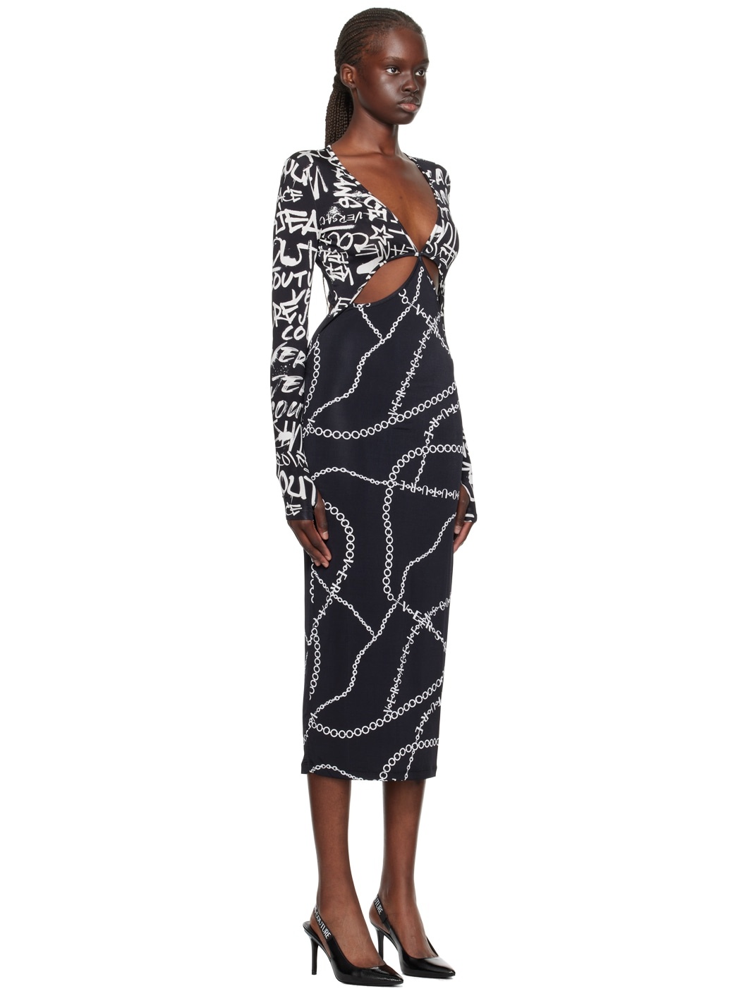 Black Graffiti Cutout Midi Dress - 2