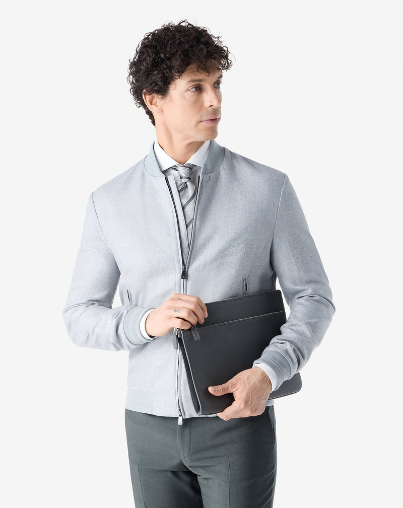 CORNELIANI Grey patterned wool twill bomber jacket outlook