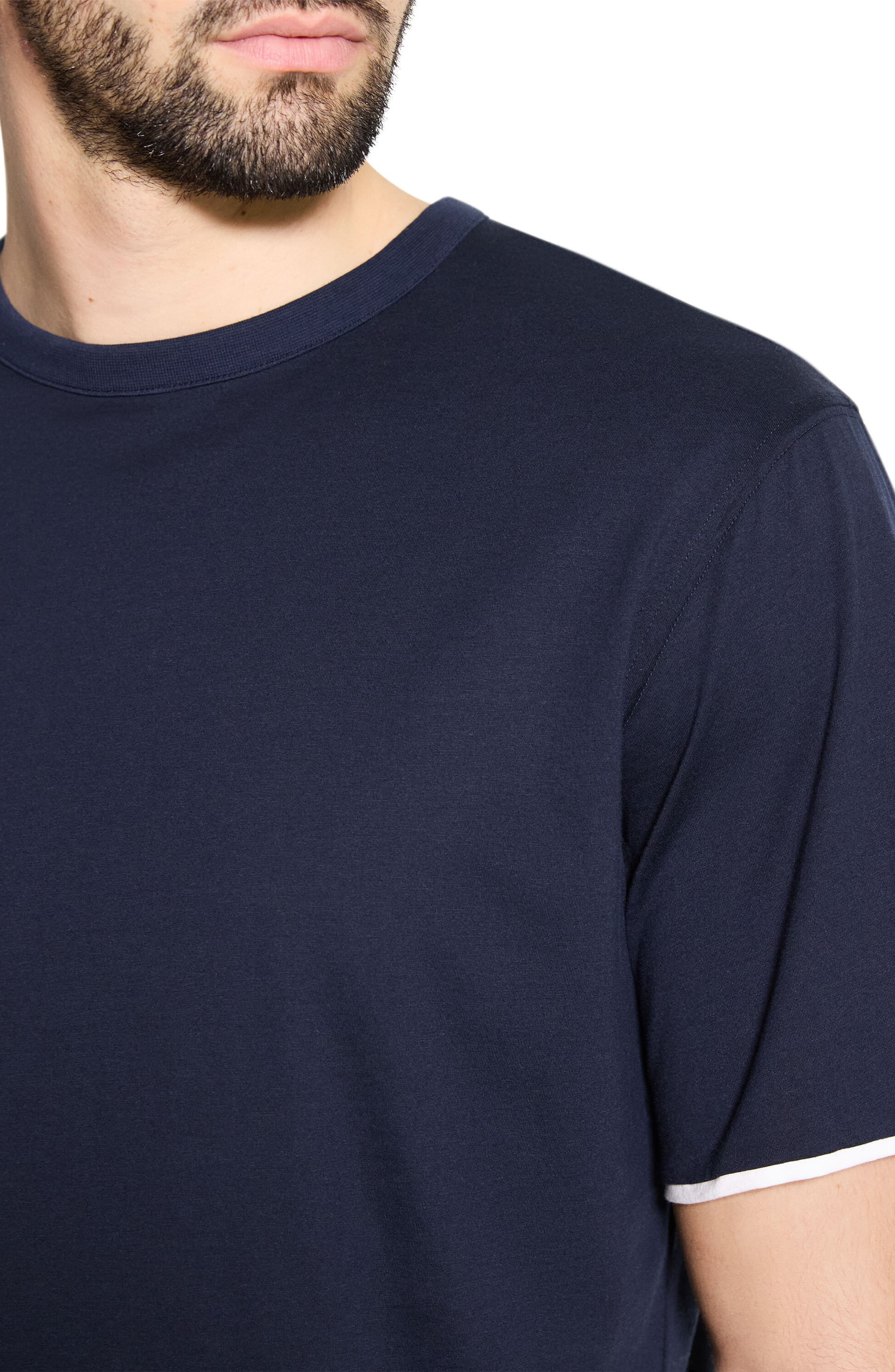 Theory DB Pima Cotton Layered T-Shirt in Baltic/White at Nordstrom - 4