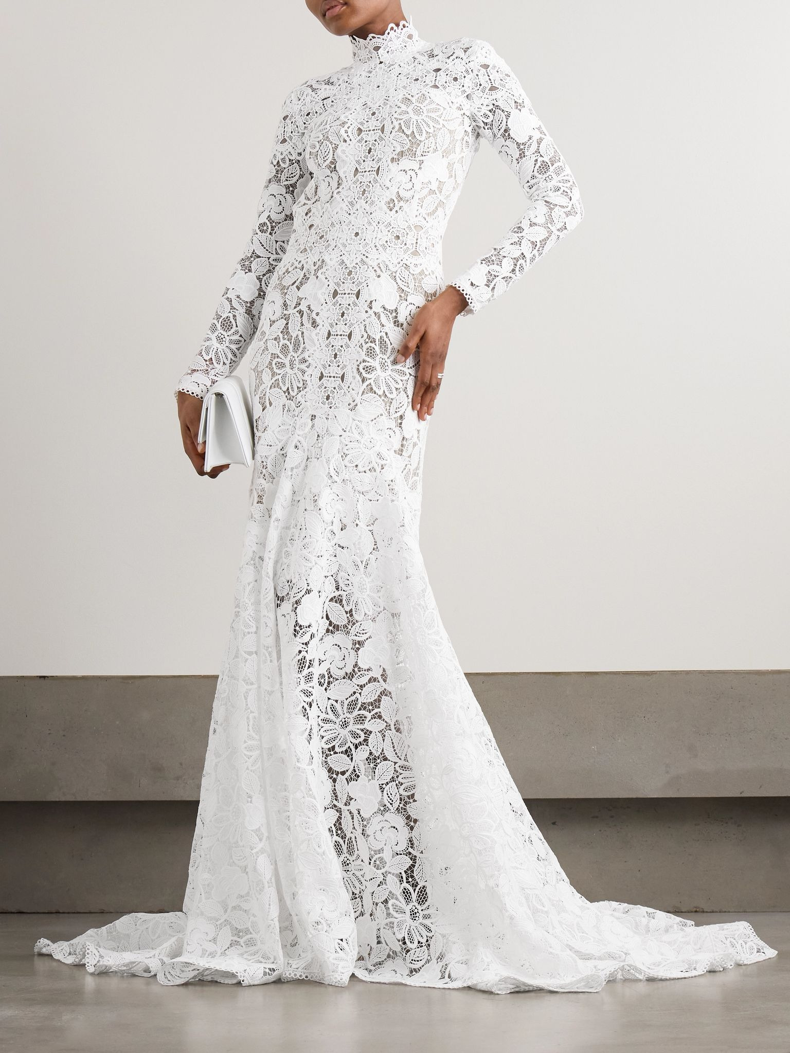 Alessa cutout corded lace and tulle turtleneck gown Off-white - 2