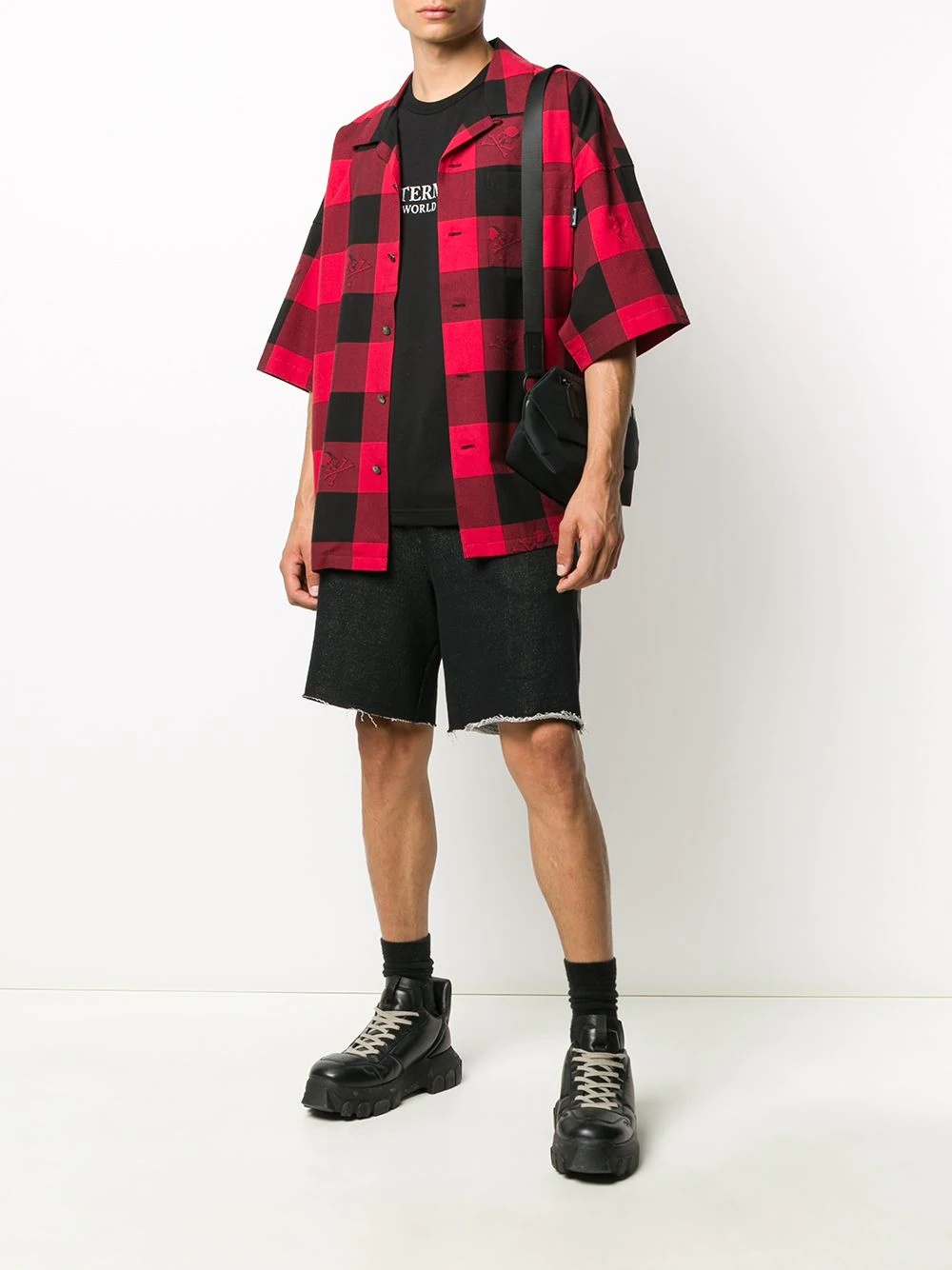 checkered-print short-sleeved shirt  - 2