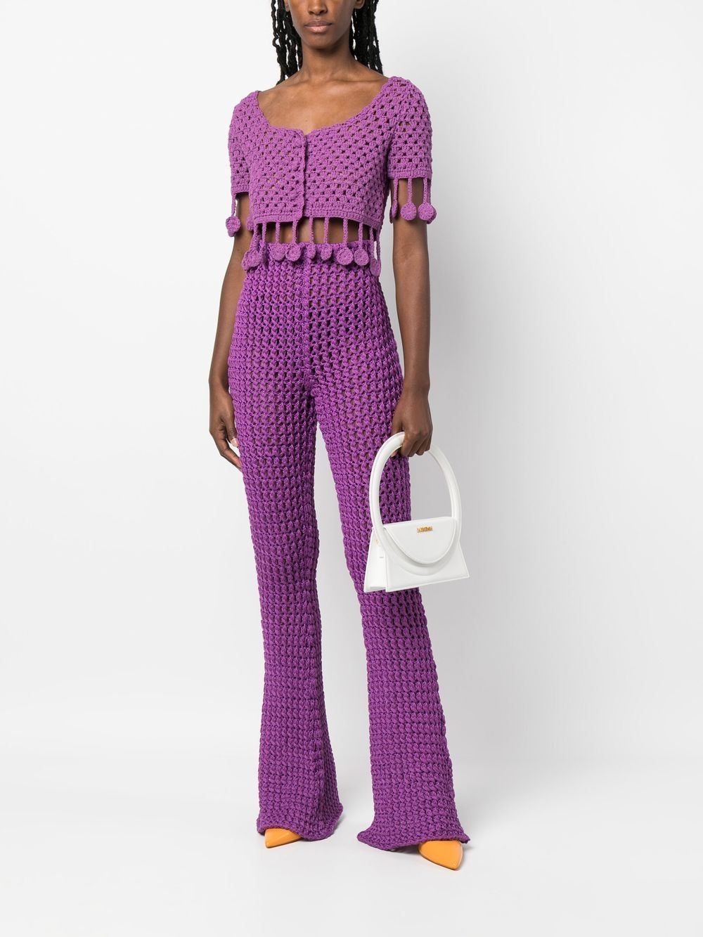 crochet-knit flared trousers - 2