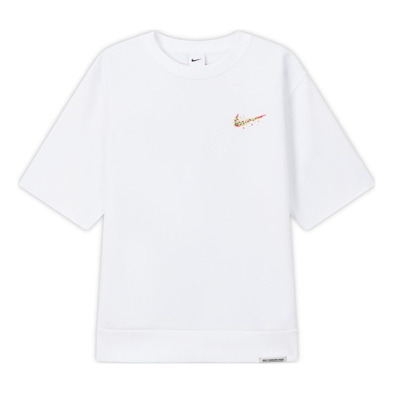 Nike Solid Color Cartoon Small Label Sports Training Round Neck Short Sleeve White DV3201-100 1