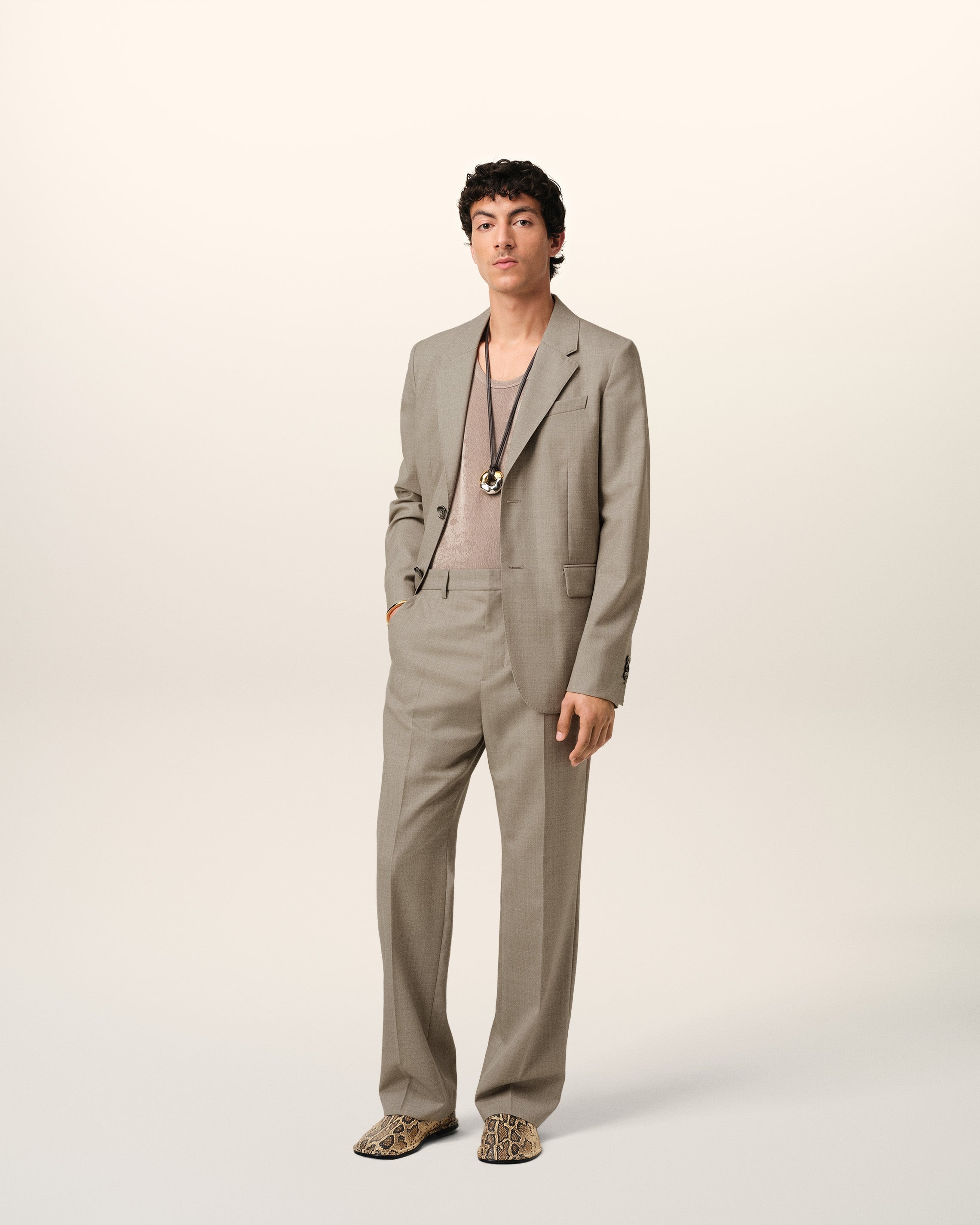BEIGE WOOL TWO BUTTONS JACKET - 2