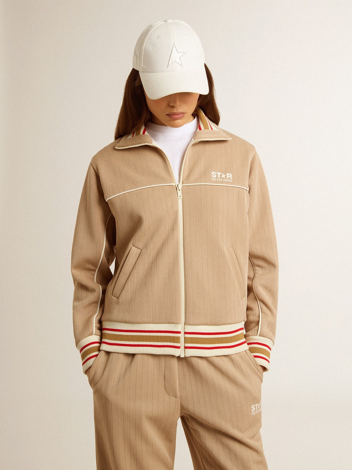 Women’s light beige zipped sweatshirt with white logo - 2