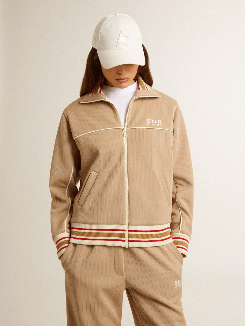 Golden Goose Women’s light beige zipped sweatshirt with white logo outlook