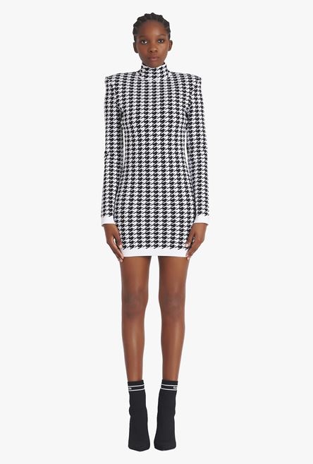 Short white and black houndstooth print dress - 4