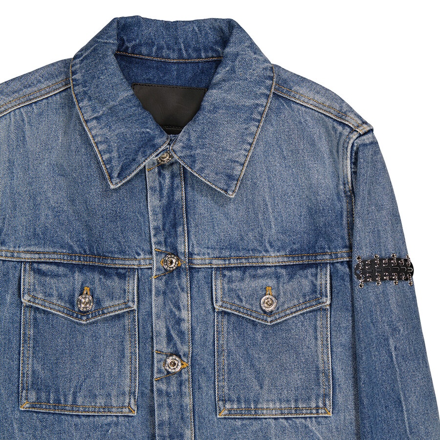 Rabanne Ladies Denim Stone Denim Shirt With 1969 Metal Discs Details - 2