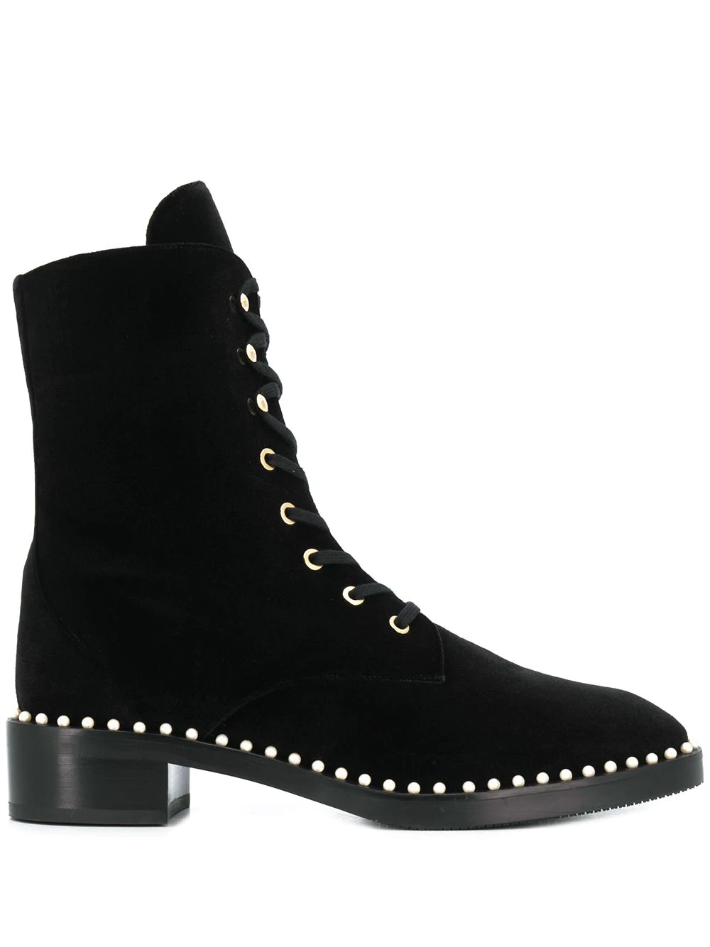 pearl-embellished lace-up boots - 1