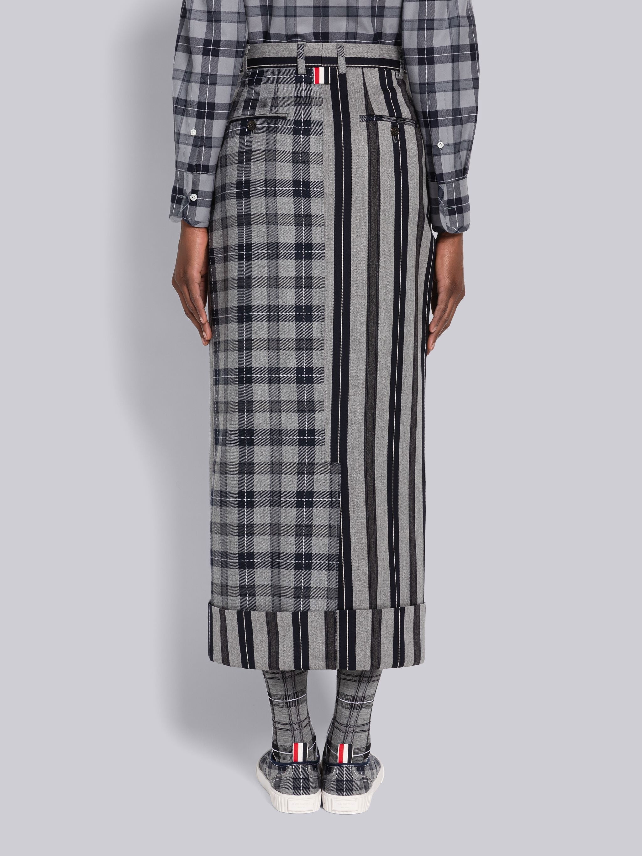 Fun-Mix Tartan Stripe High Waisted Straight Skirt - 3