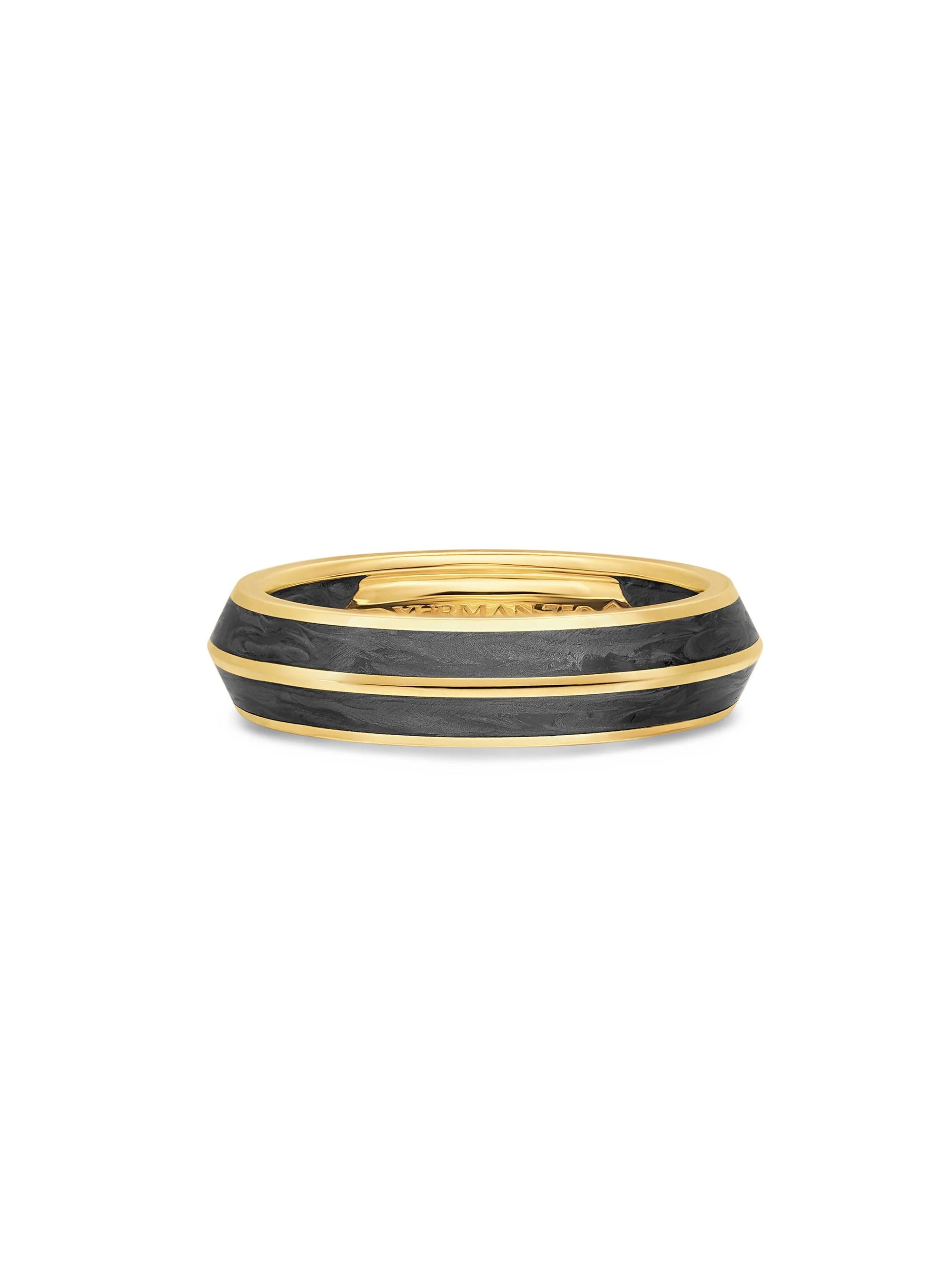 Men's Knife Edge Band Ring in 18K Yellow Gold - Forged Carbon - 1