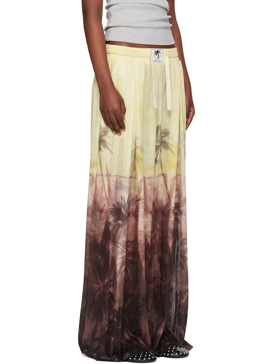 Yellow & Brown Sunset Palms Mesh Trousers - 2