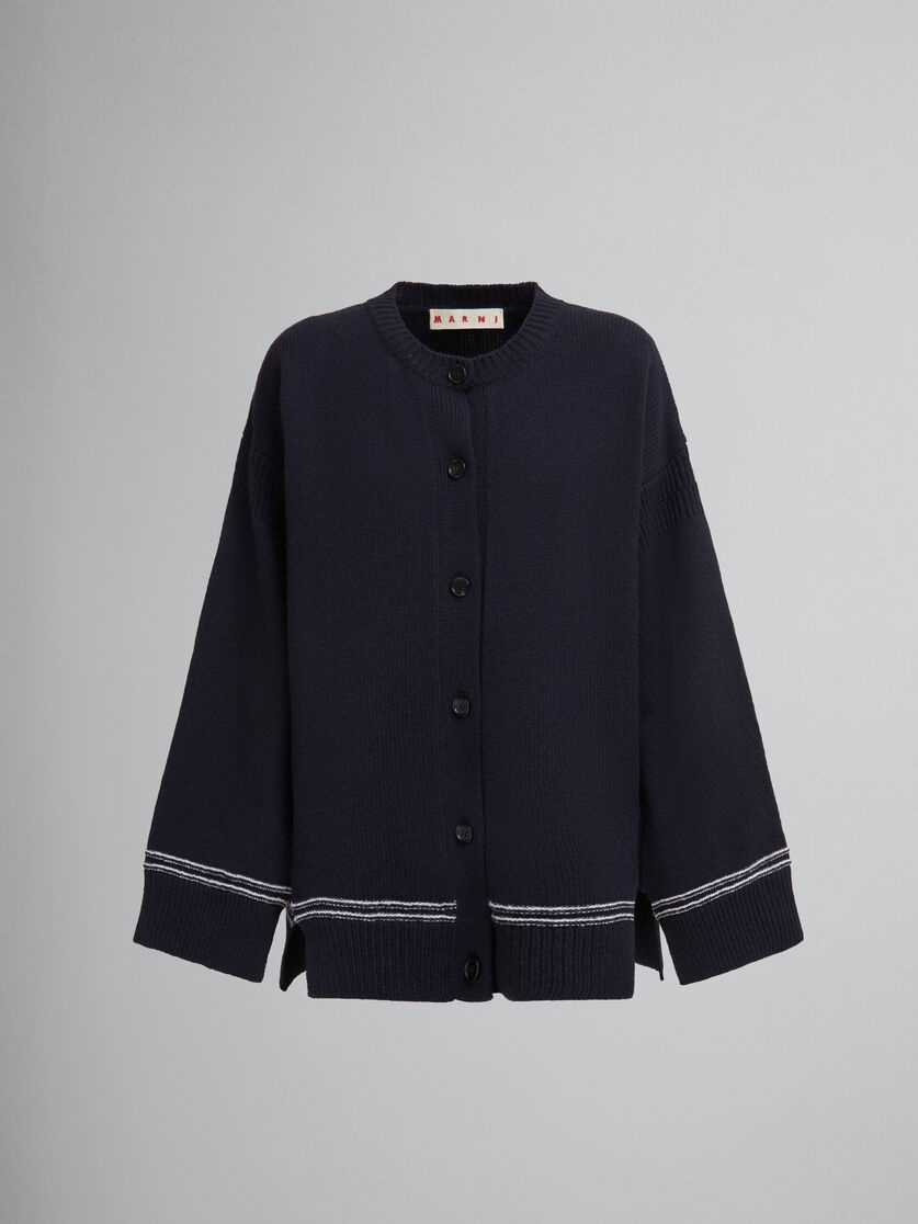 NAVY WOOL CARDIGAN WITH MAXI LOGO - 1